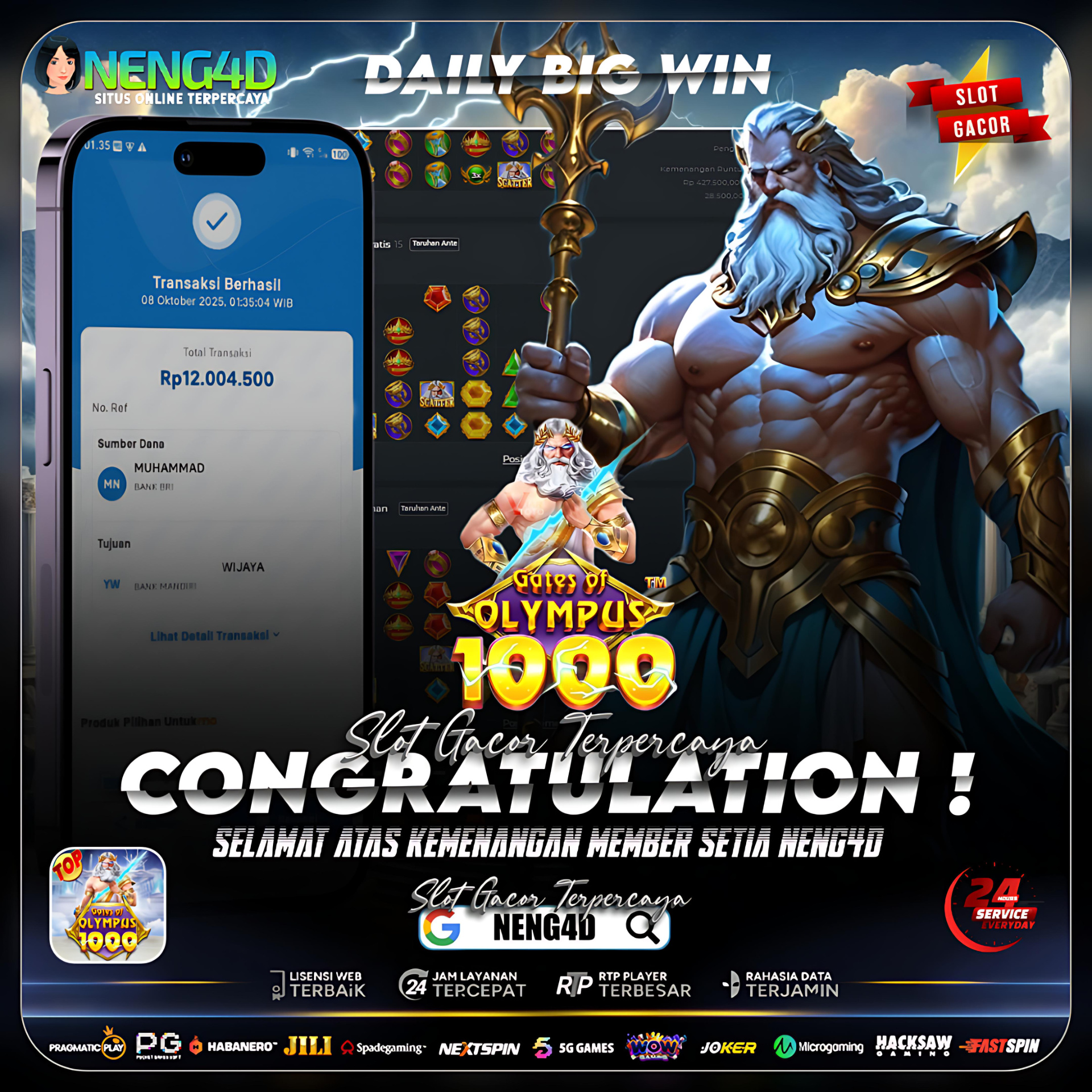 ZEUS NGAMUK!! PETIR GILA HANTAM MEMBER NENG4D DI GATES OF OLYMPUS 1000!
