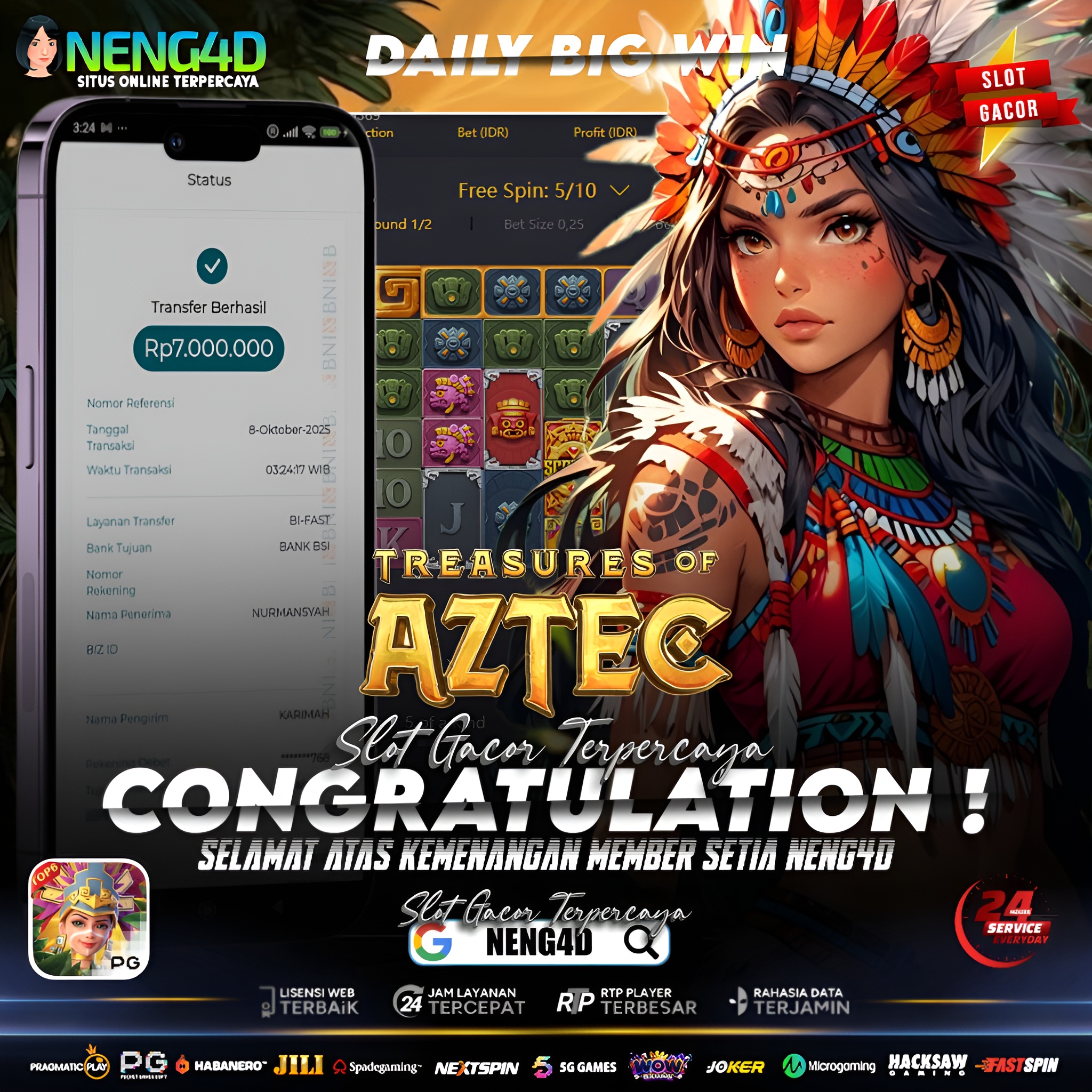 HARTA KARUN MELEDAK! MEMBER NENG4D GONDOL 7 JUTA DI TREASURES OF AZTEC!