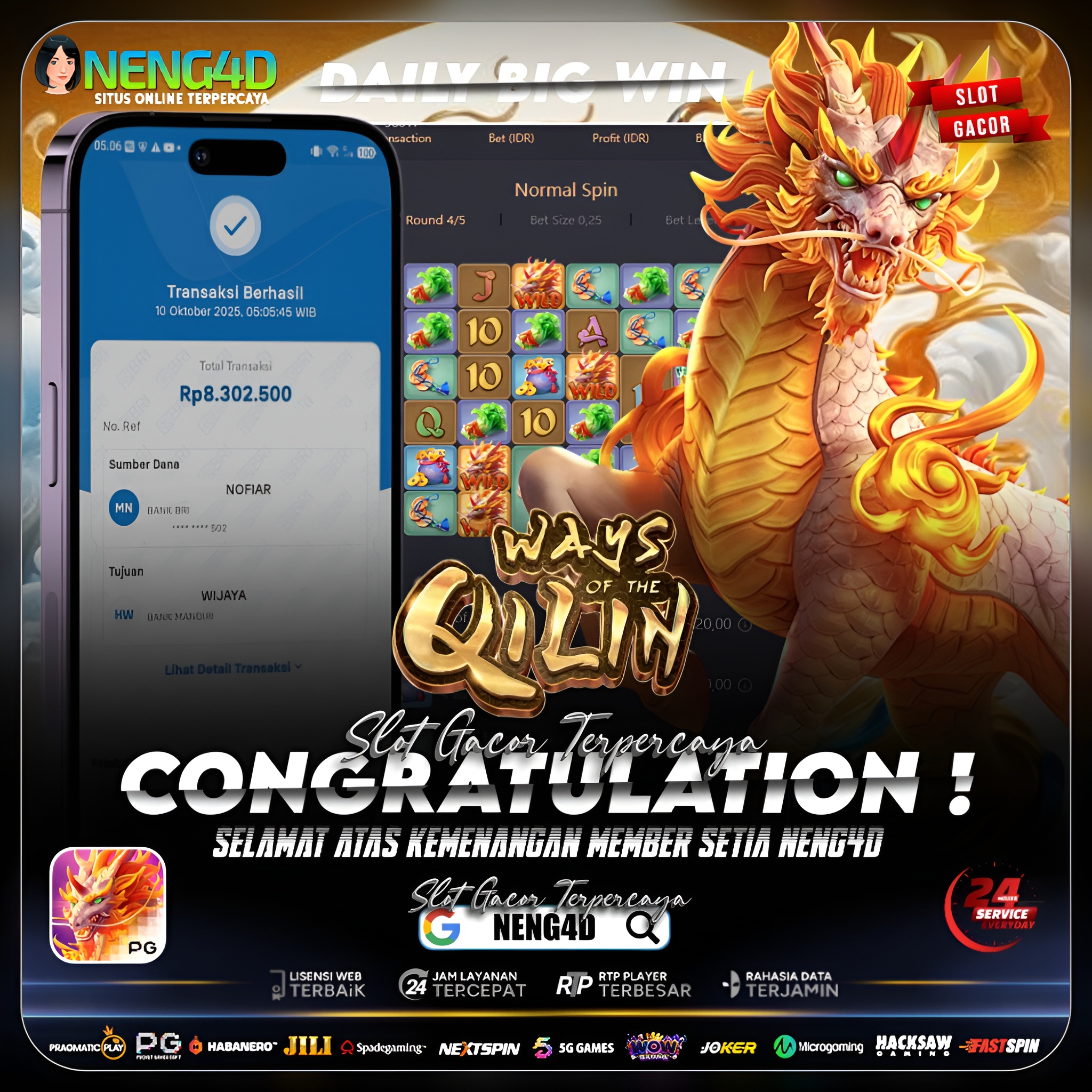 NAGA QILIN MENGAMUK! MEMBER NENG4D SAPU KEMENANGAN 8,3 JUTA DI WAYS OF THE QILIN PG SOFT!