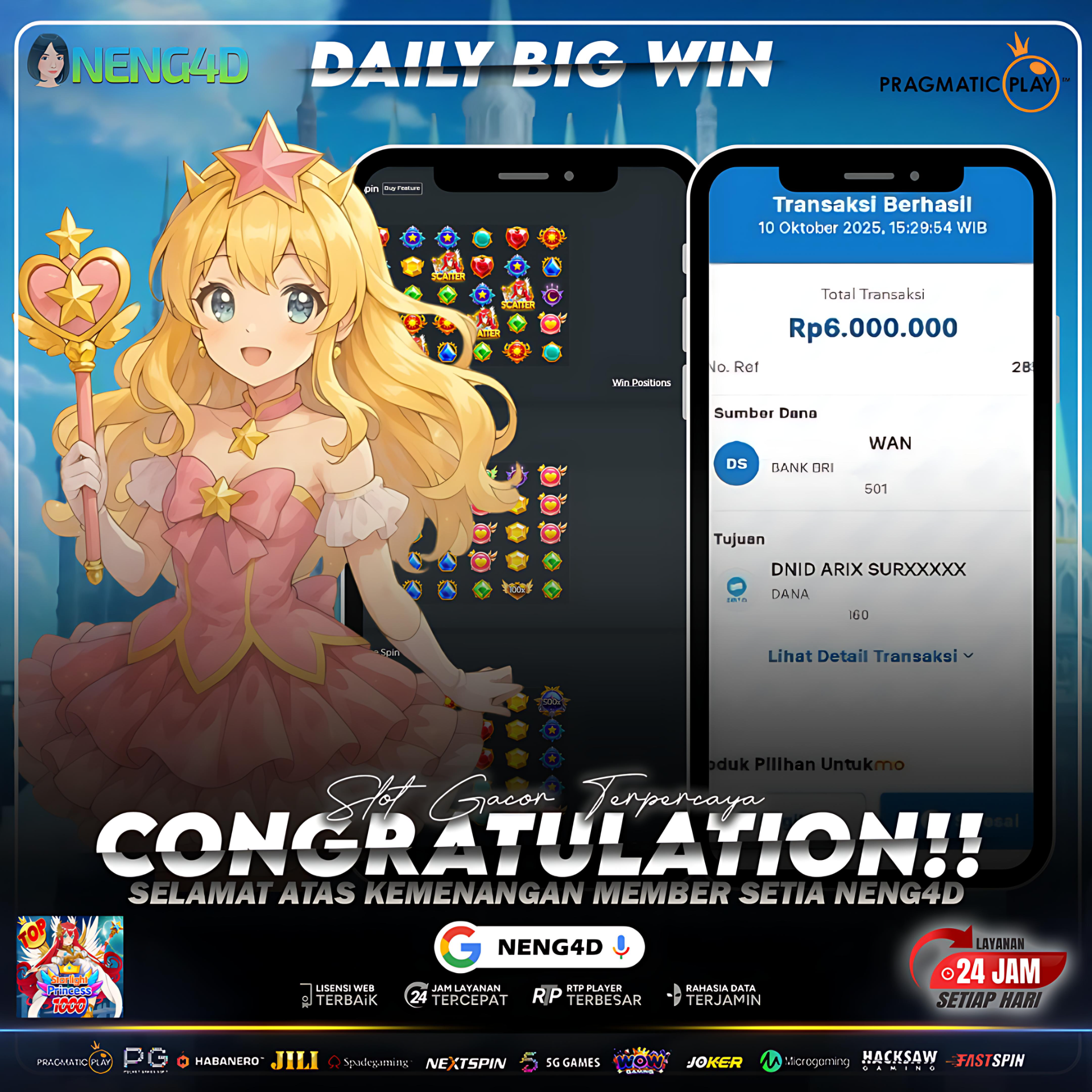 Perkalian 1000 Meledak! Starlight Princess 1000 Hantarkan Jackpot 6.000.000 di NENG4D