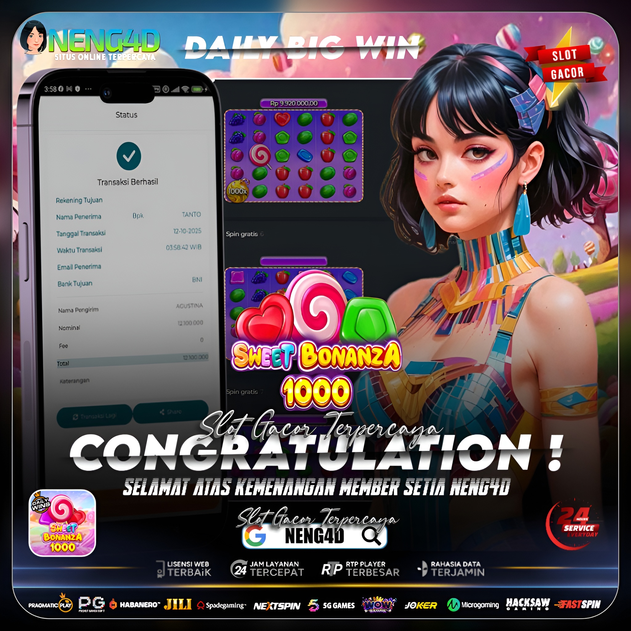MANISNYA JACKPOT! MEMBER NENG4D RAIH 12,1 JUTA DI SWEET BONANZA 1000!