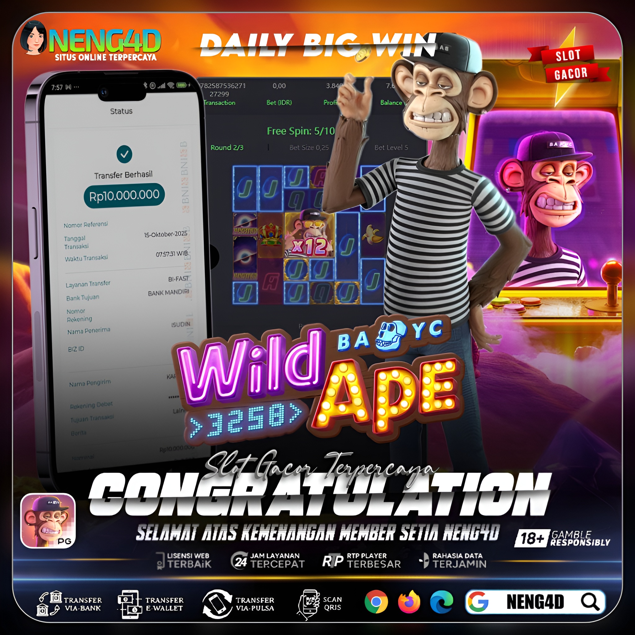 Tembus 10 Juta di Wild Ape #3258 PG Soft, Beneran Gacor