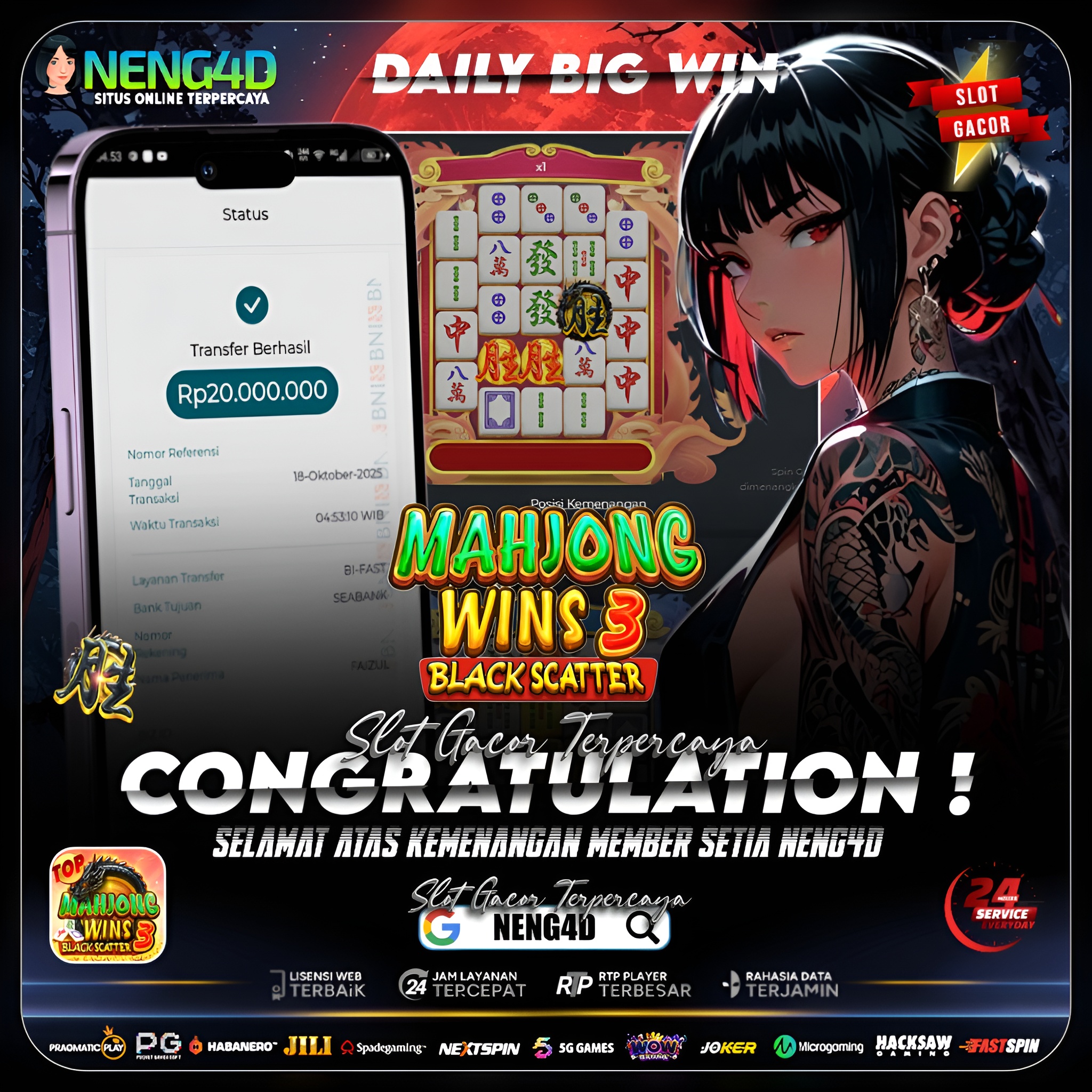 Kemenangan 20 Juta Member Setia NENG4D di Permainan Mahjong Wins 3 – Black Scatter
