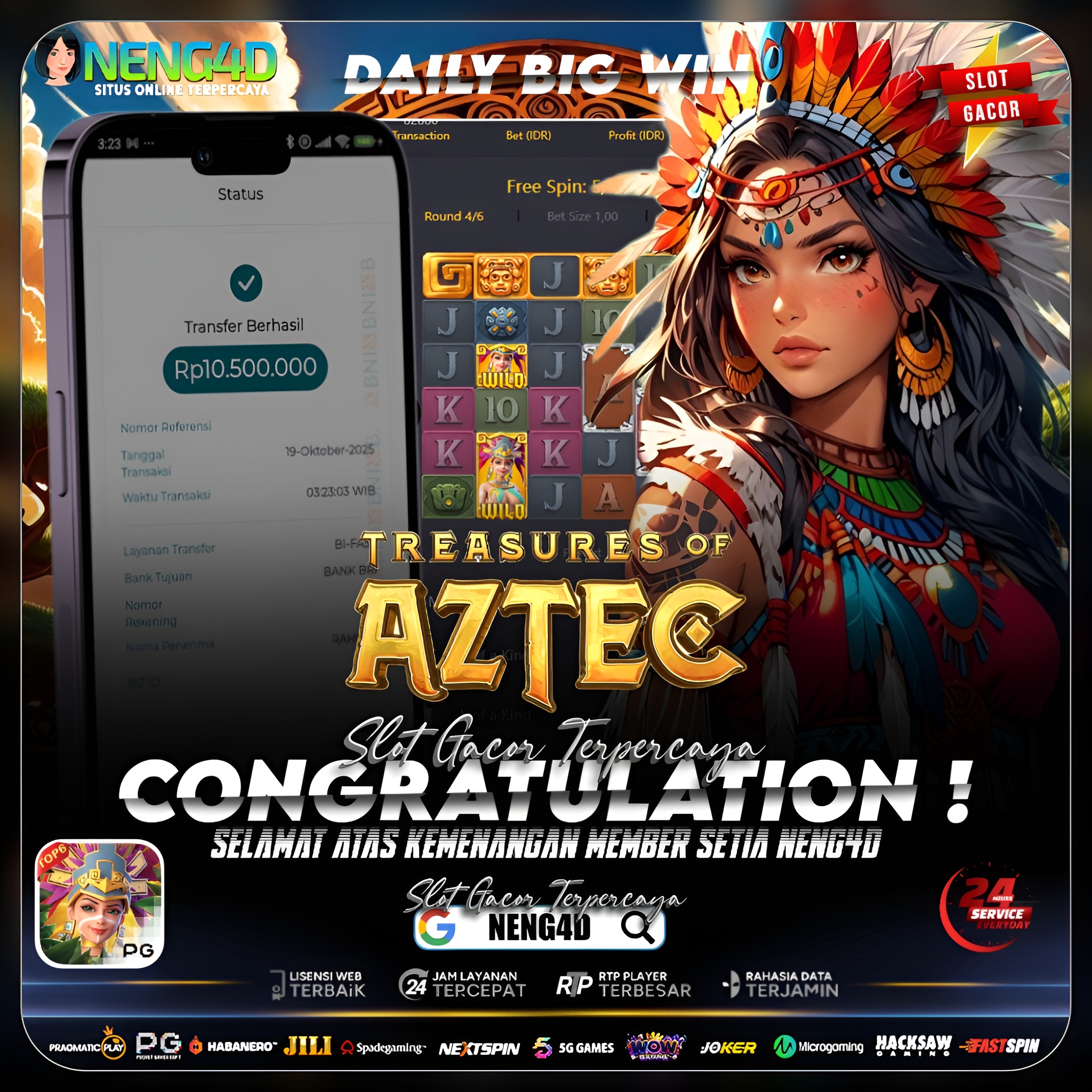 Kemenangan 10 Juta Member Setia NENG4D di Permainan Treasures of Aztec