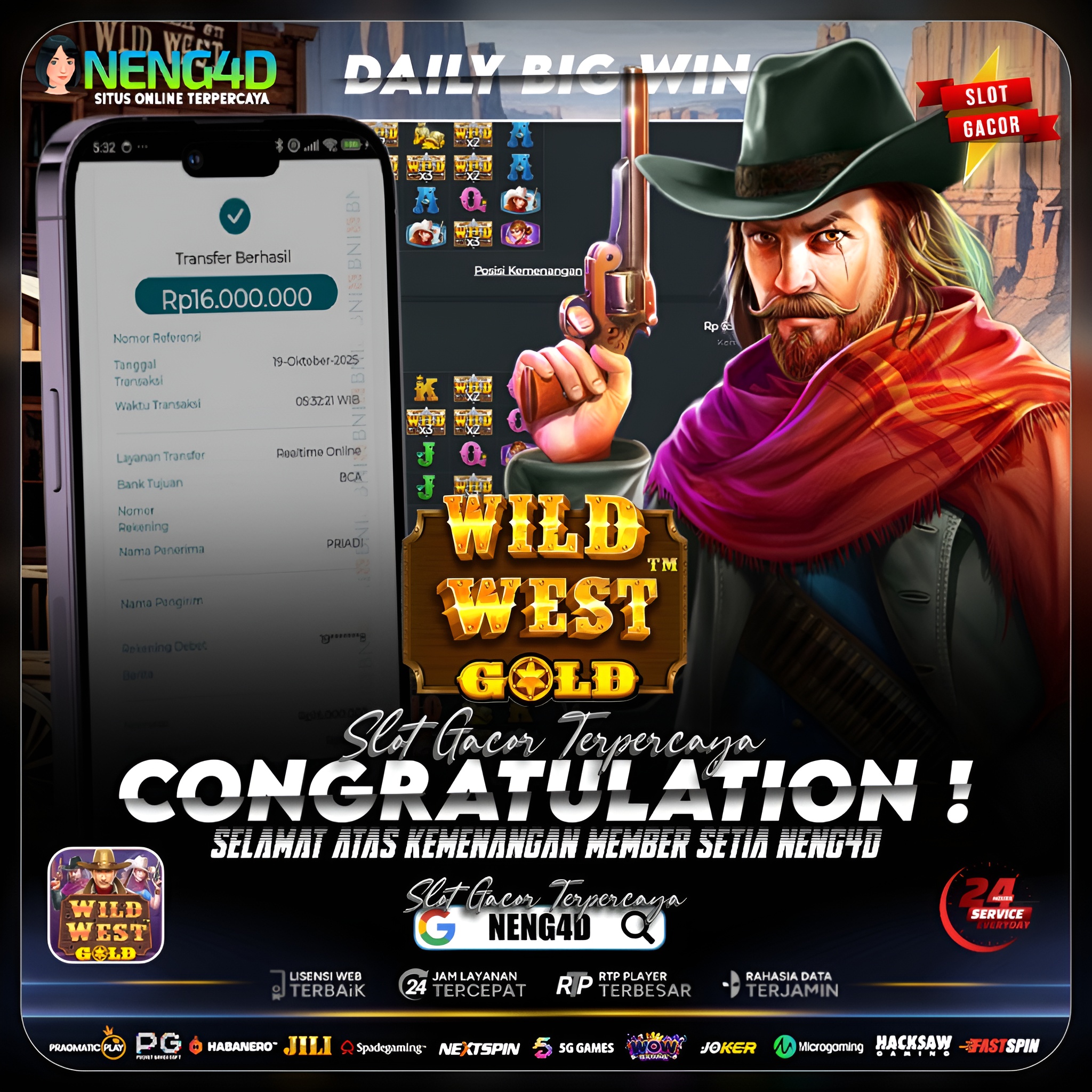 Kemenangan 10 Juta Member Setia NENG4D di Permainan Wild West Gold Pragmatic Play