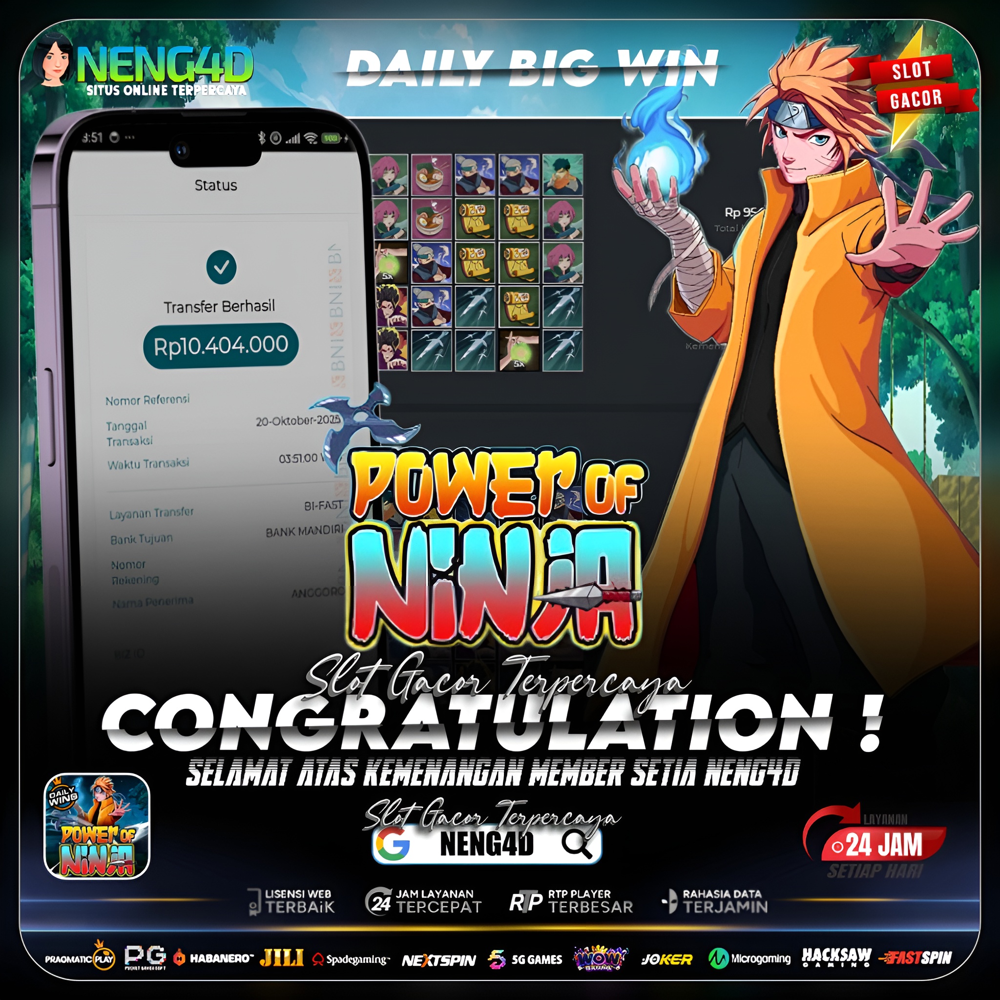 Kemenangan 10 Juta Member Setia NENG4D di Permainan Power of Ninja Pragmatic Play