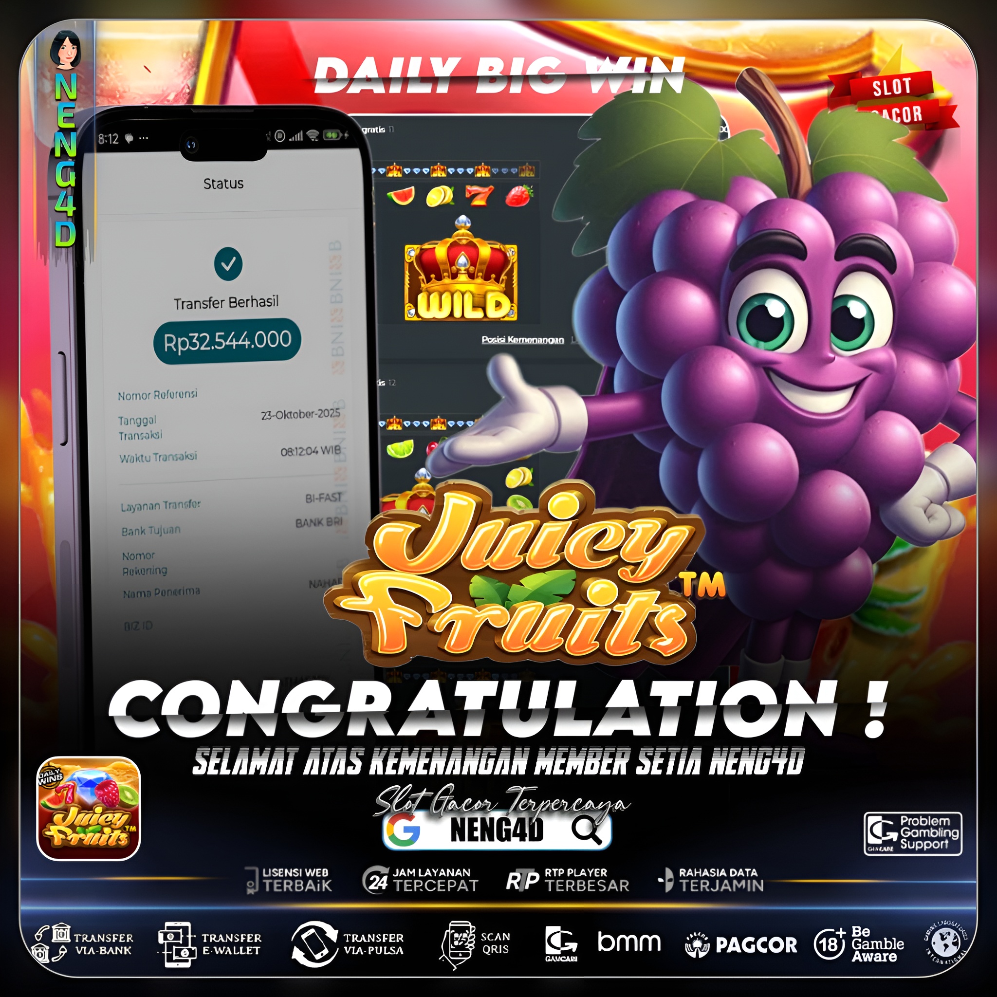 Kemenangan Fantastis 32 Juta Member Setia NENG4D di Permainan Juicy Fruits Pragmatic Play