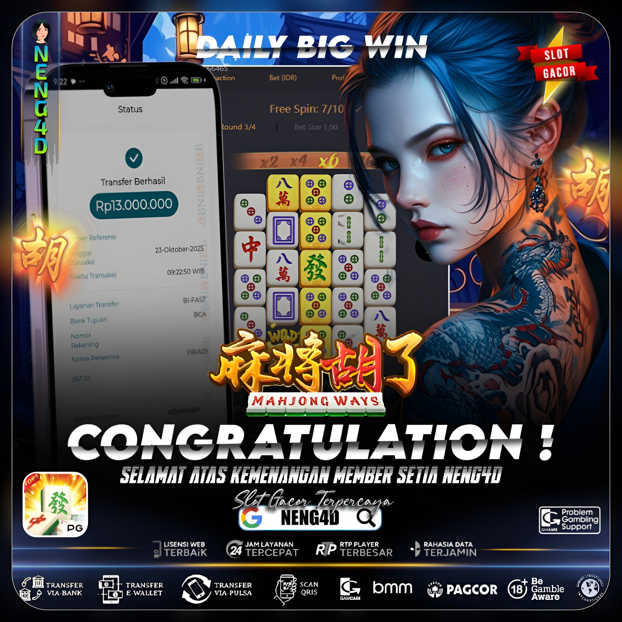 Kemenangan 13 Juta Member Setia NENG4D di Permainan Mahjong Ways PG Soft