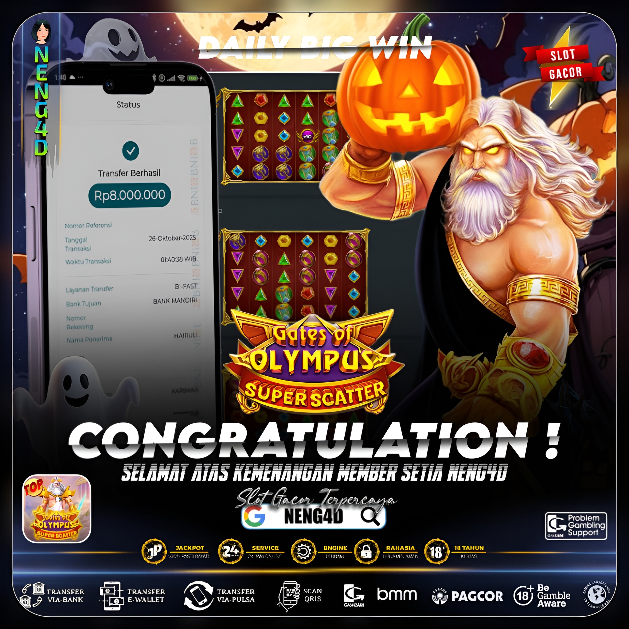 Kemenangan 8 Juta di Gates of Olympus Super Scatter Pragmatic Play!