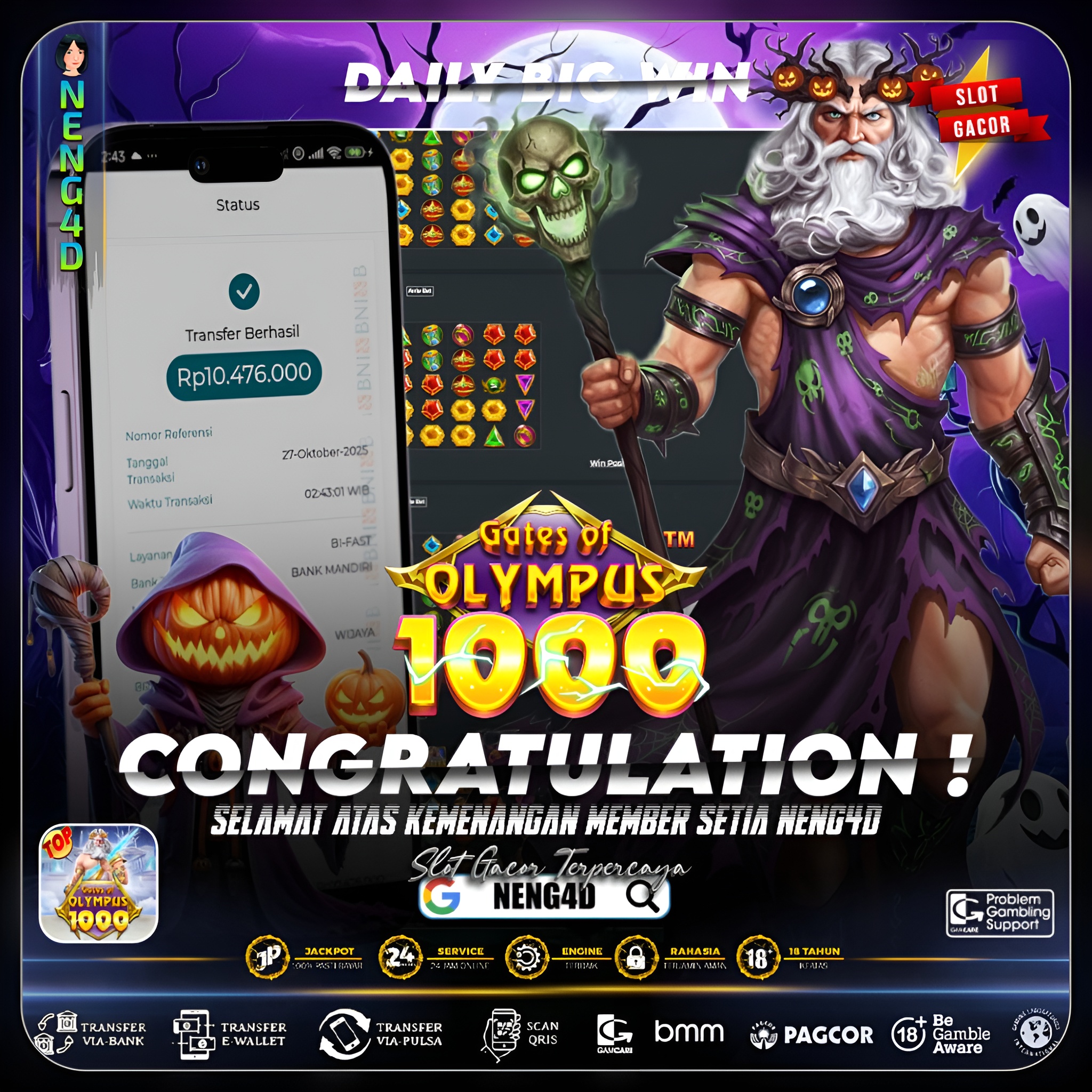 MEMBER SETIA NENG4D RAIH KEMENANGAN 10 JUTA DI GATES OF OLYMPUS 1000 PRAGMATIC PLAY