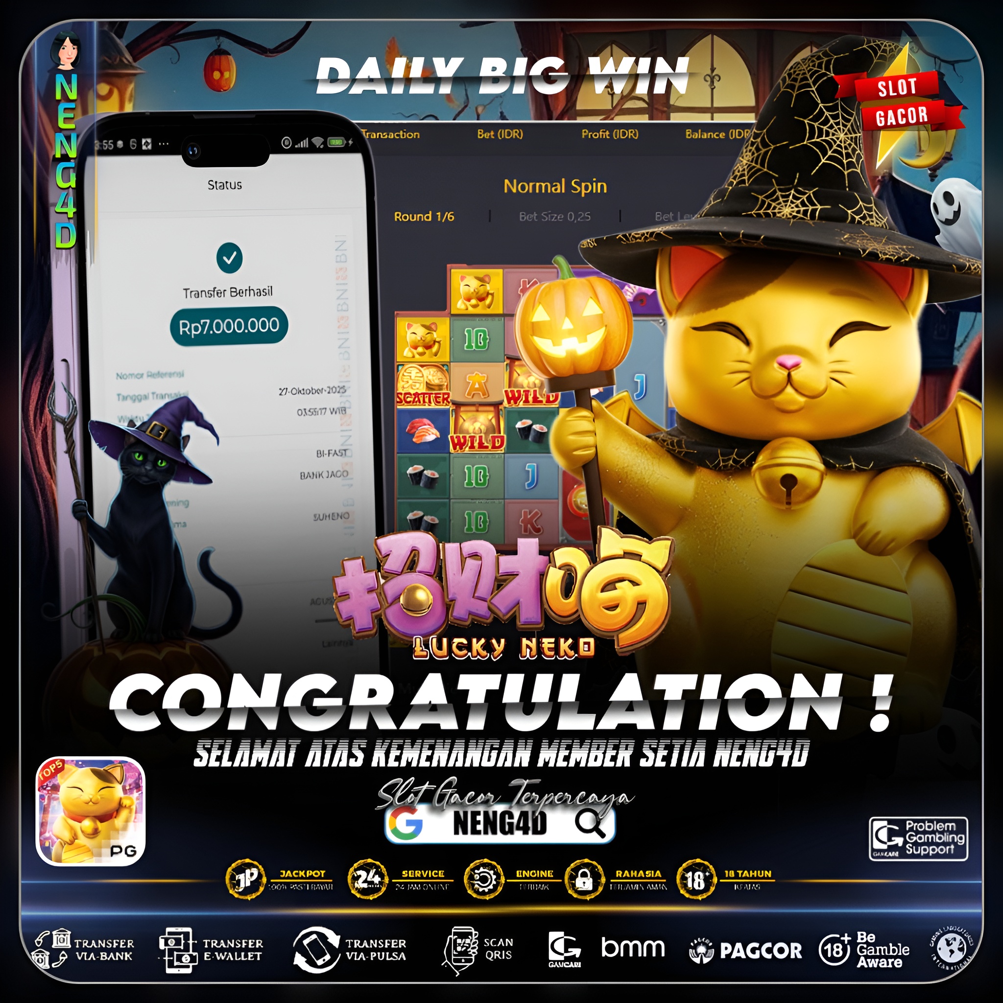 MEMBER SETIA NENG4D RAIH KEMENANGAN 7 JUTA DI LUCKY NEKO PG SOFT