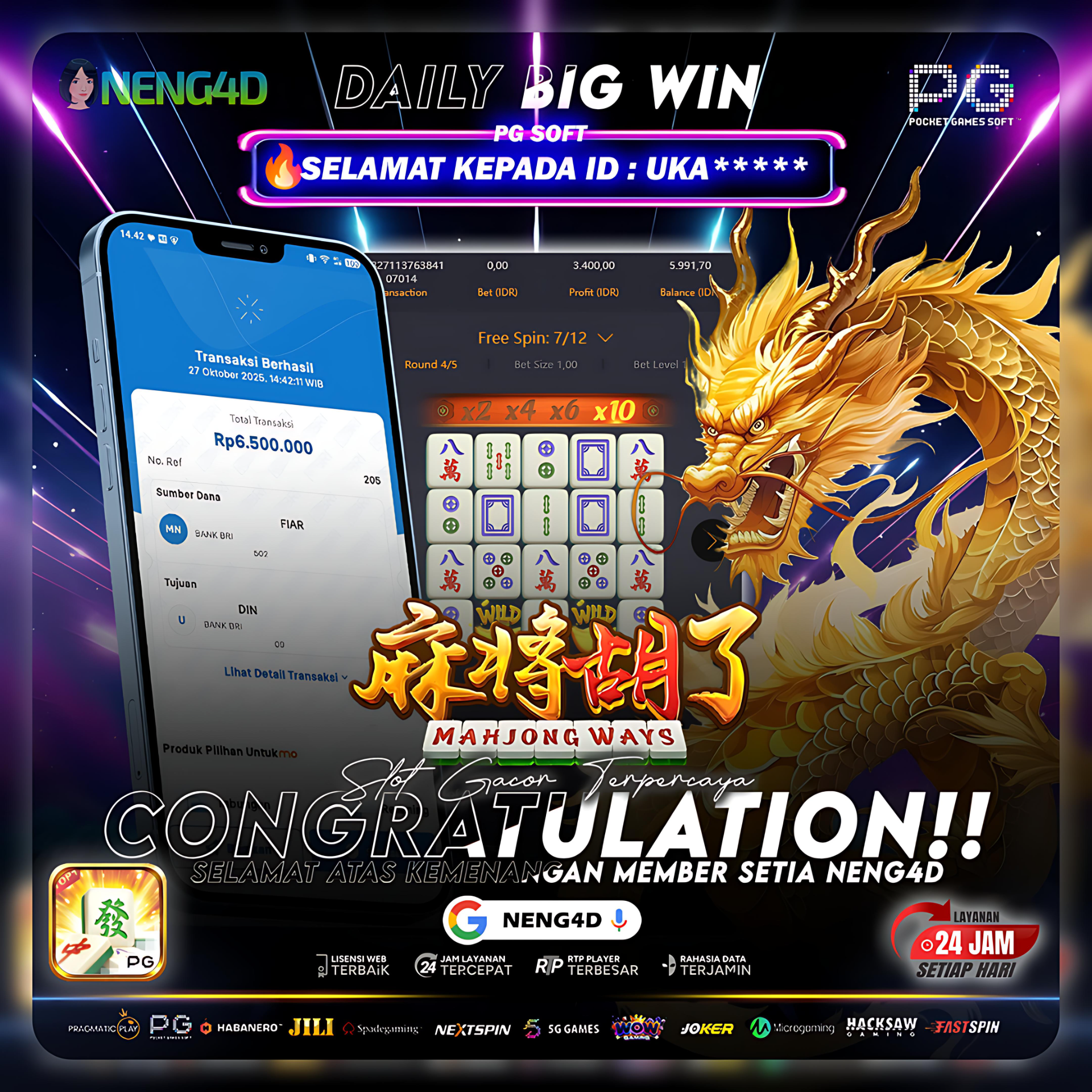 PG SOFT - JACKPOT SLOT MAHJ0NG WAYS Rp.6.500.000