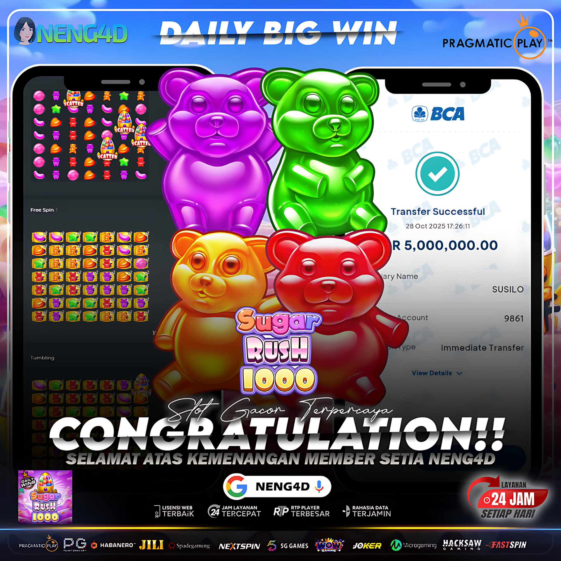 "Kemenangan Fantastis Member Setia NENG4D di Sugar Rush 1000"