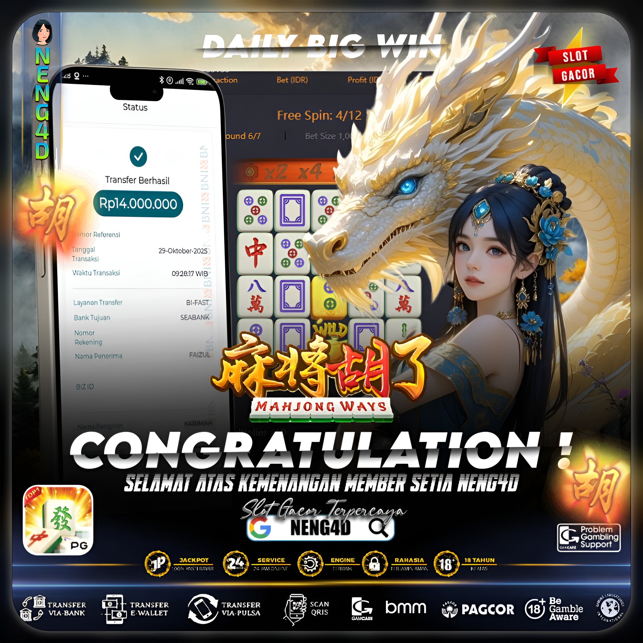 MEMBER SETIA NENG4D RAIH KEMENANGAN 14 JUTA DI MAHJONG WAYS PG SOFT
