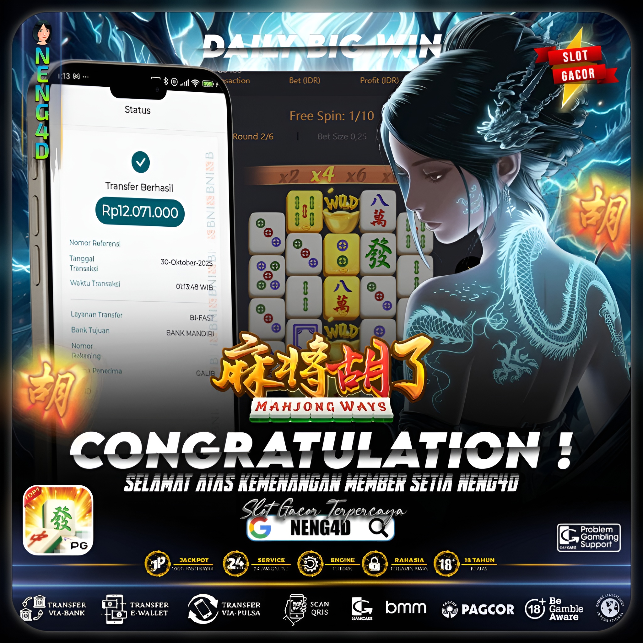 MEMBER SETIA NENG4D RAIH KEMENANGAN 12 JUTA DI MAHJONG WAYS PG SOFT