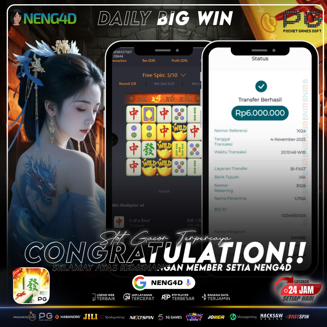 MEMBER SETIA NENG4D MENANG 6 JUTA DI MAHJONG WAYS PG SOFT