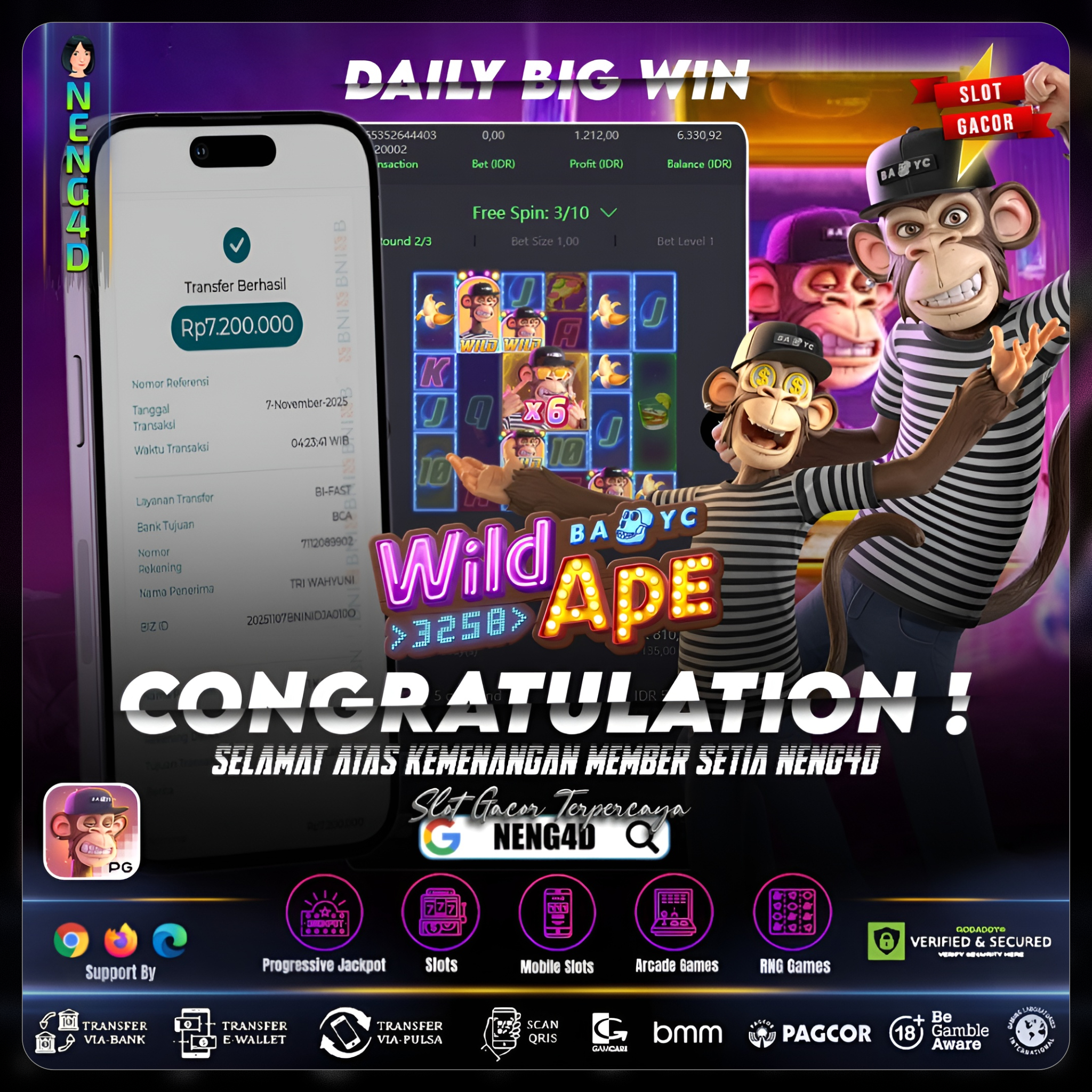 JP WILD APE #3258 PG SOFT BARENG NENG4D