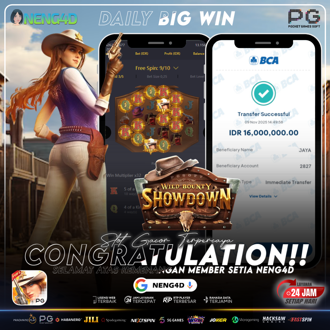 MEMBER SETIA NENG4D MENANG 16 JUTA DI WILD BOUNTY SHOWDOWN PG SOFT