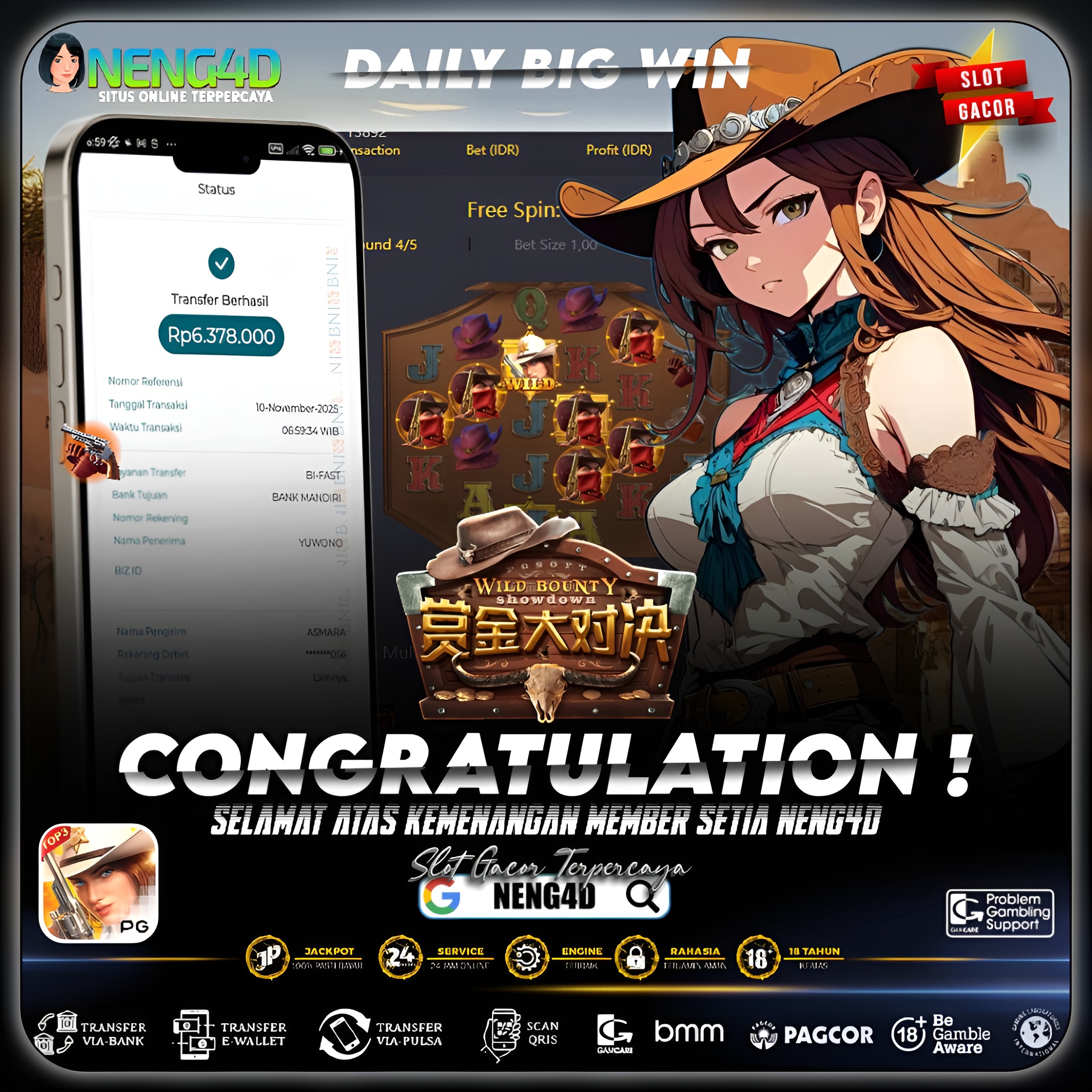 Kemenangan 6 Juta di Wild Bounty Showdown PG Soft