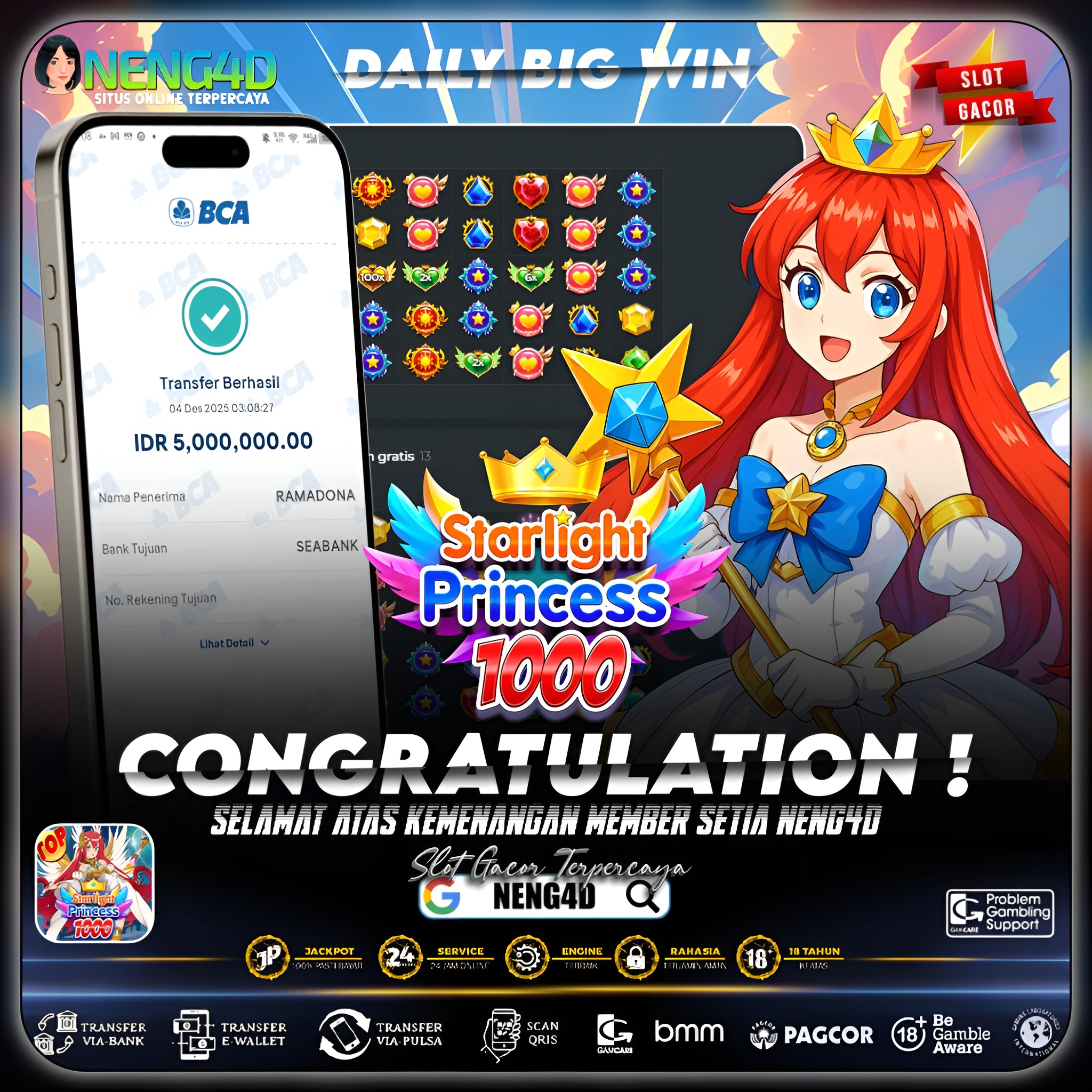 MEMBER NENG4D BORONG 5 JUTA DI STARLIGHT PRINCESS 1000