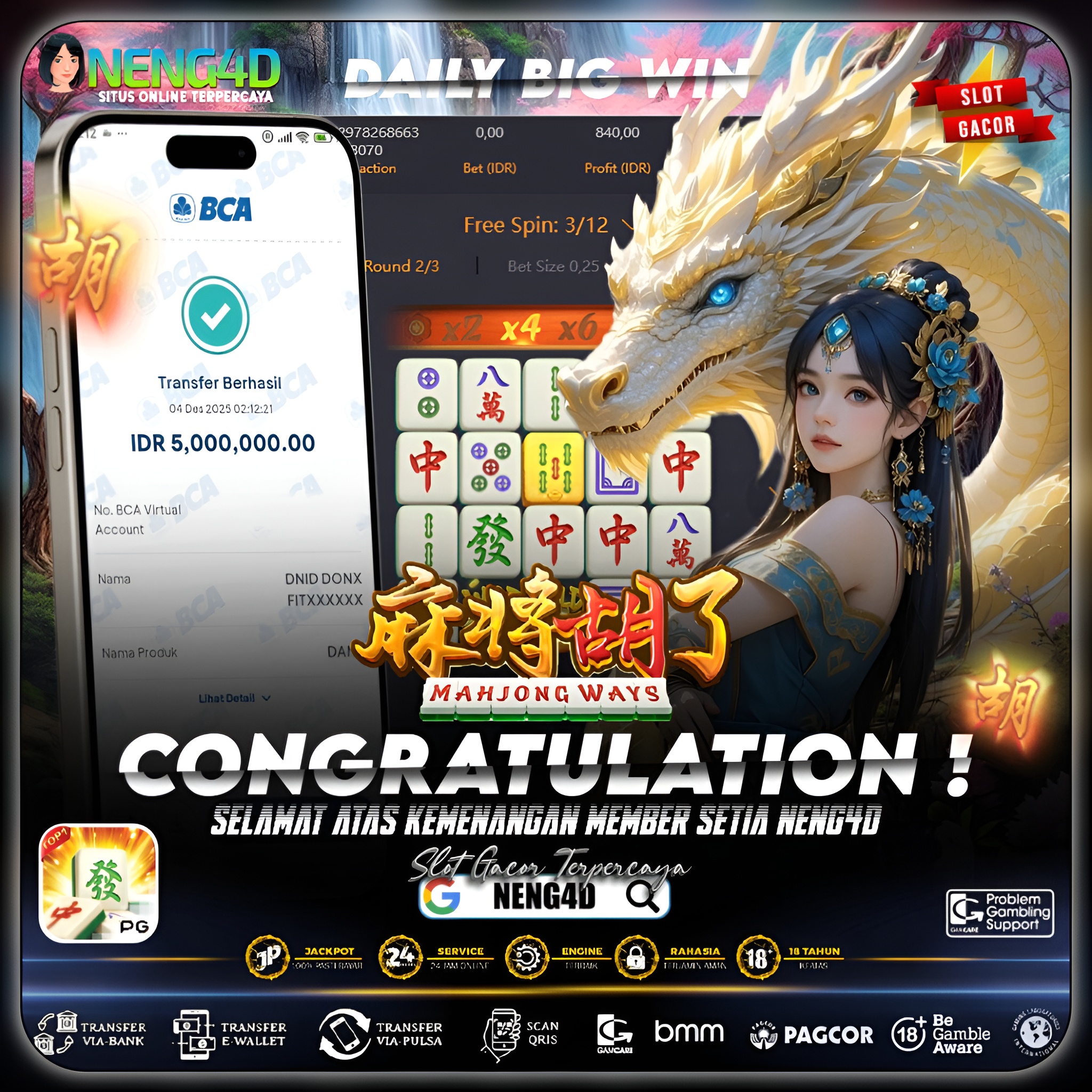 MEMBER NENG4D AMANKAN 5 JUTA DI MAHJONG WAYS PG SOFT