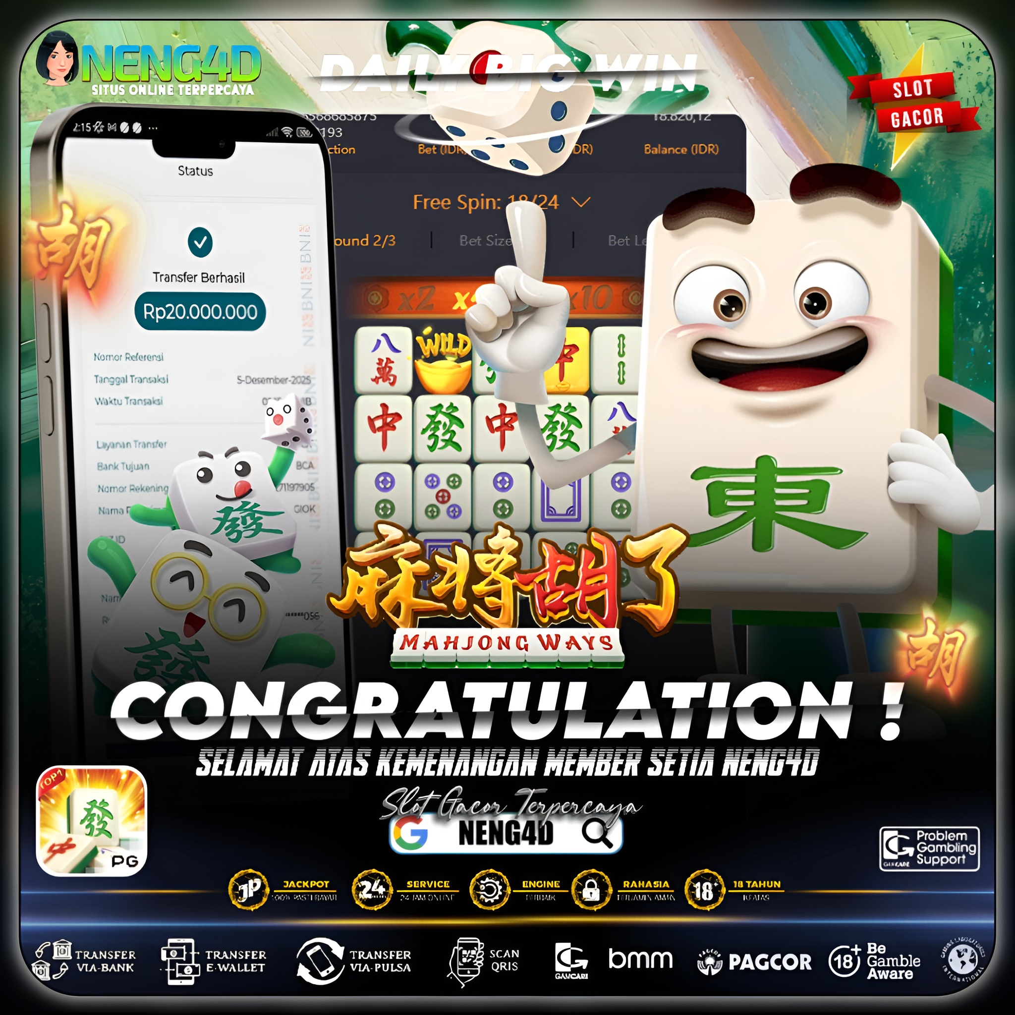 MEMBER NENG4D RAIH 20 JUTA DI MAHJONG WAYS