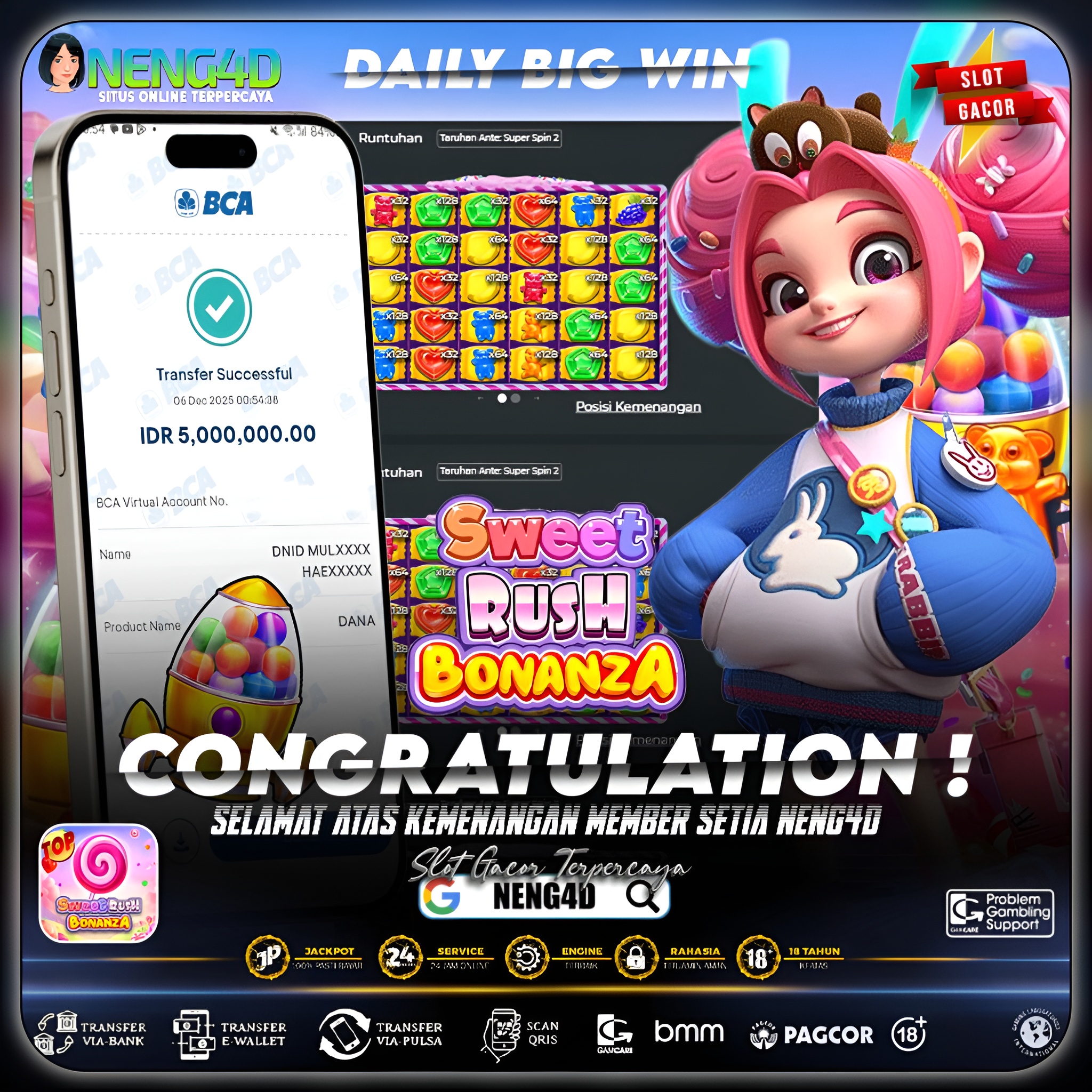MENANG 5 JUTA MAIN DI SWEET RUSH BONANZA PRAGMATIC PLAY