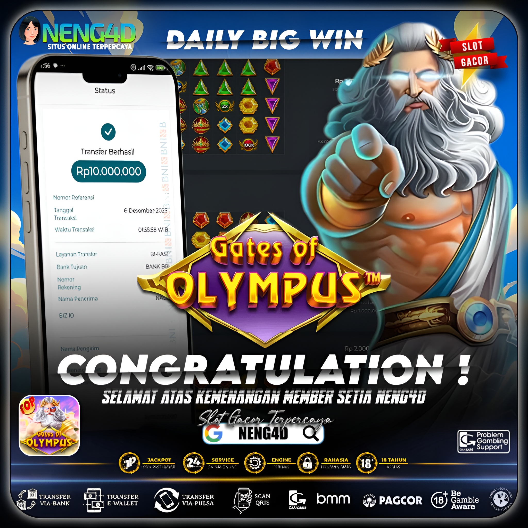 MEMBER NENG4D RAIH 10 JUTA DI GATES OF OLYMPUS