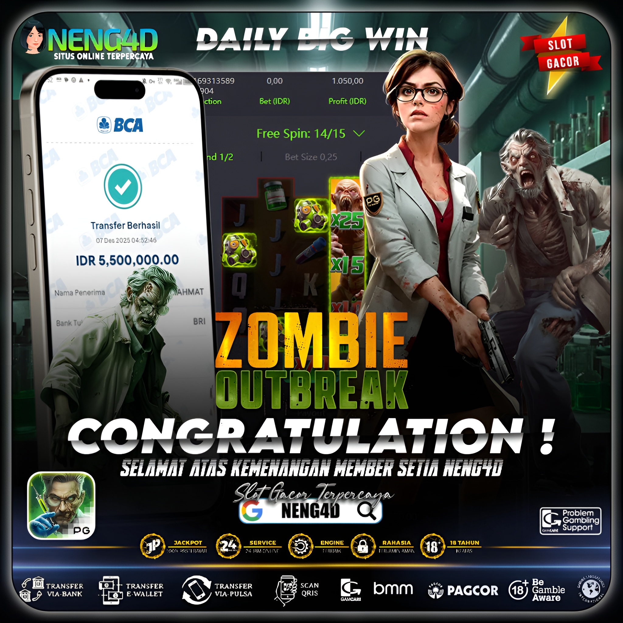 MEMBER NENG4D MENANG 5 JUTA DI ZOMBIE OUTBREAK PG SOFT