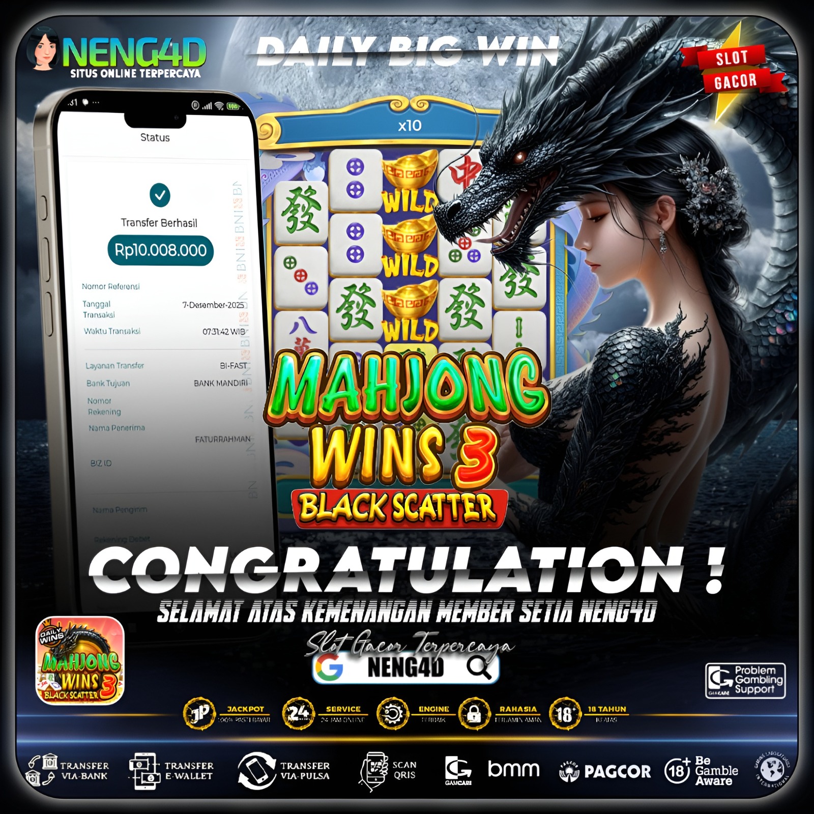 Kemenangan 10 Juta di Mahjong Wins 3 Black Scatter