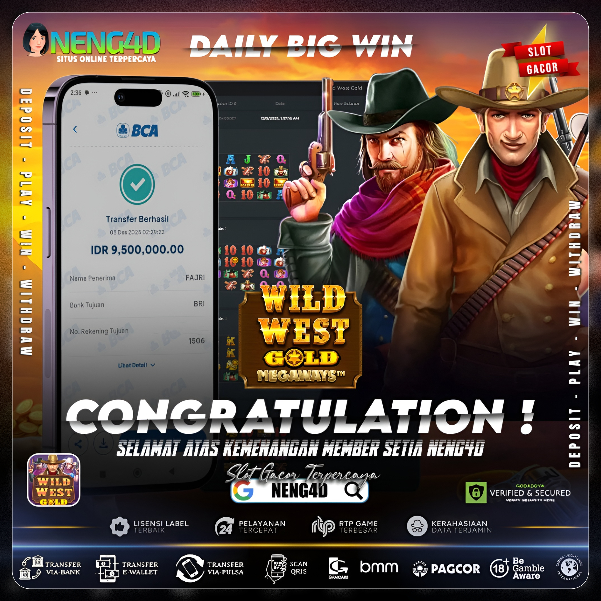 KEMENANGAN DI WILD WEST GOLD  PRAGMATIC PLAY NENG4D