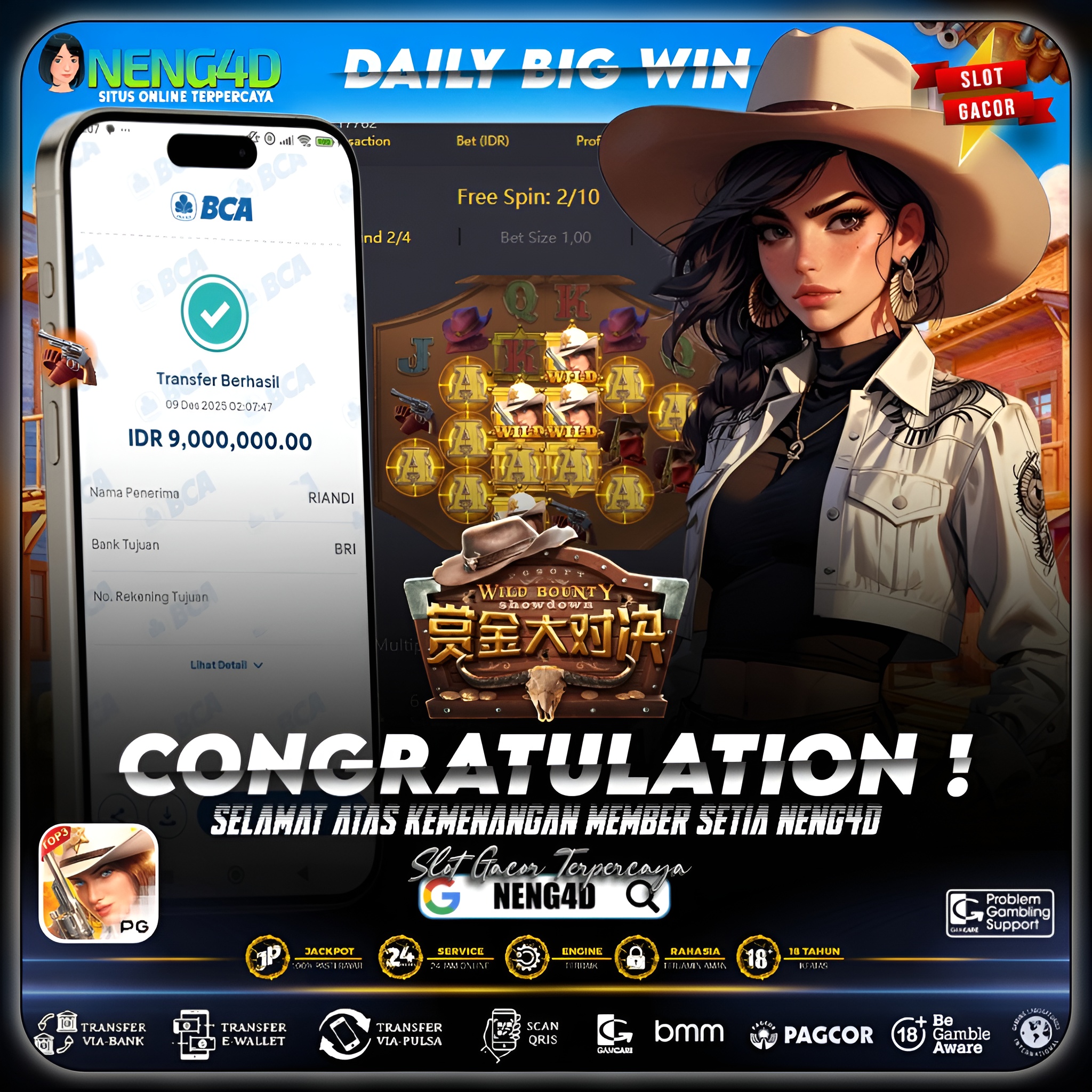 MENANG 9JT MAIN DI WILD BOUNTY SHOWDOWN PG SOFT