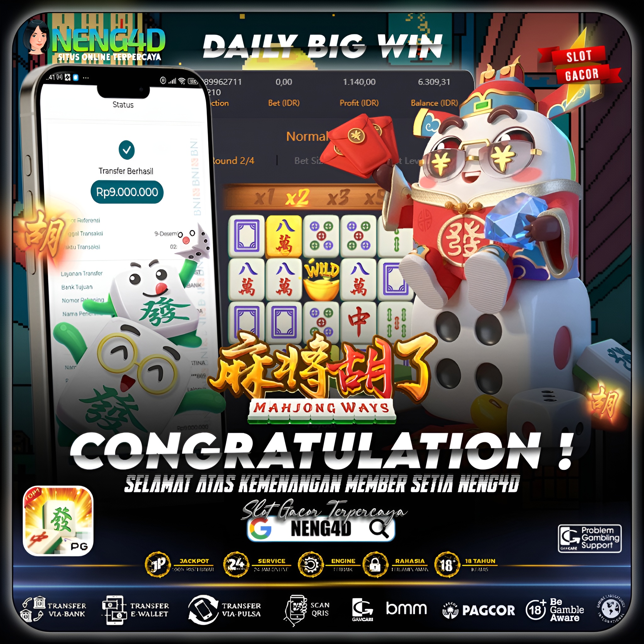 MEMBER SETIA NENG4D RAIH 9 JUTA DI MAHJONG WAYS PG SOFT