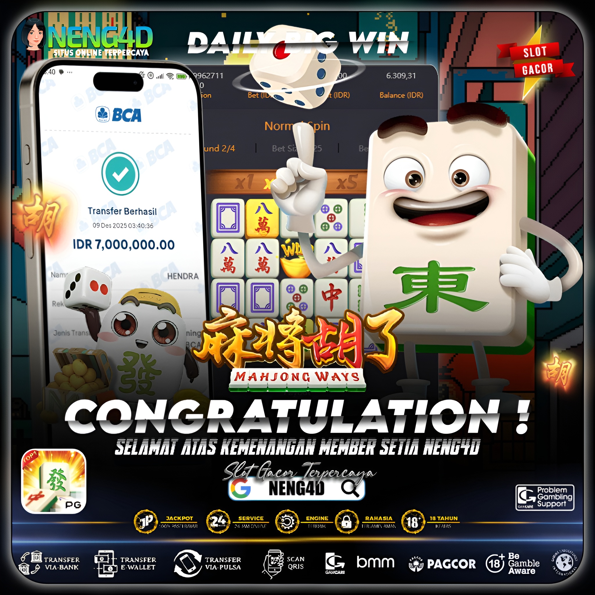 MEMBER SETIA NENG4D RAIH 7 JUTA DI MAHJONG WAYS PG SOFT