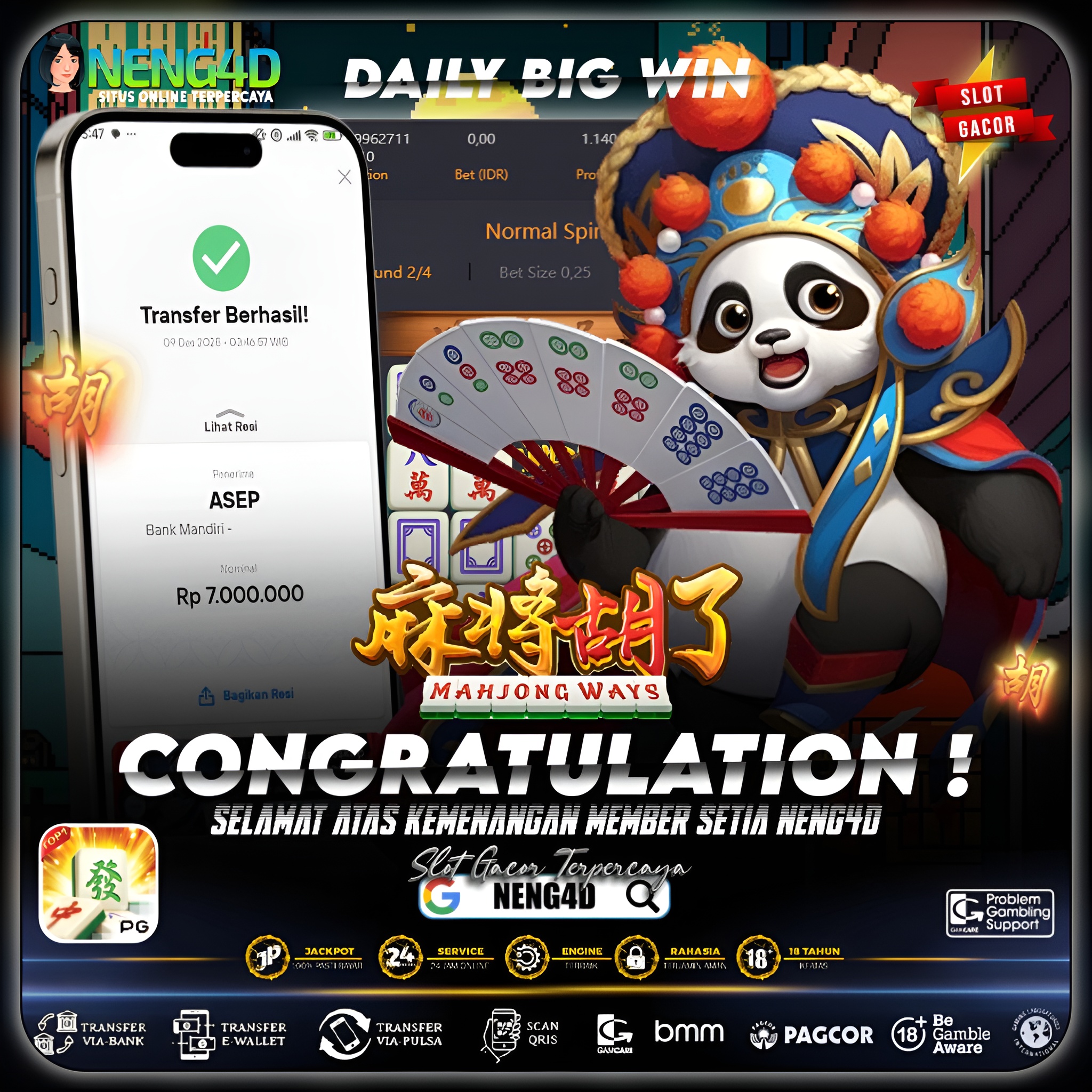 MEMBER SETIA NENG4D RAIH 7 JUTA DI MAHJONG WAYS PG SOFT