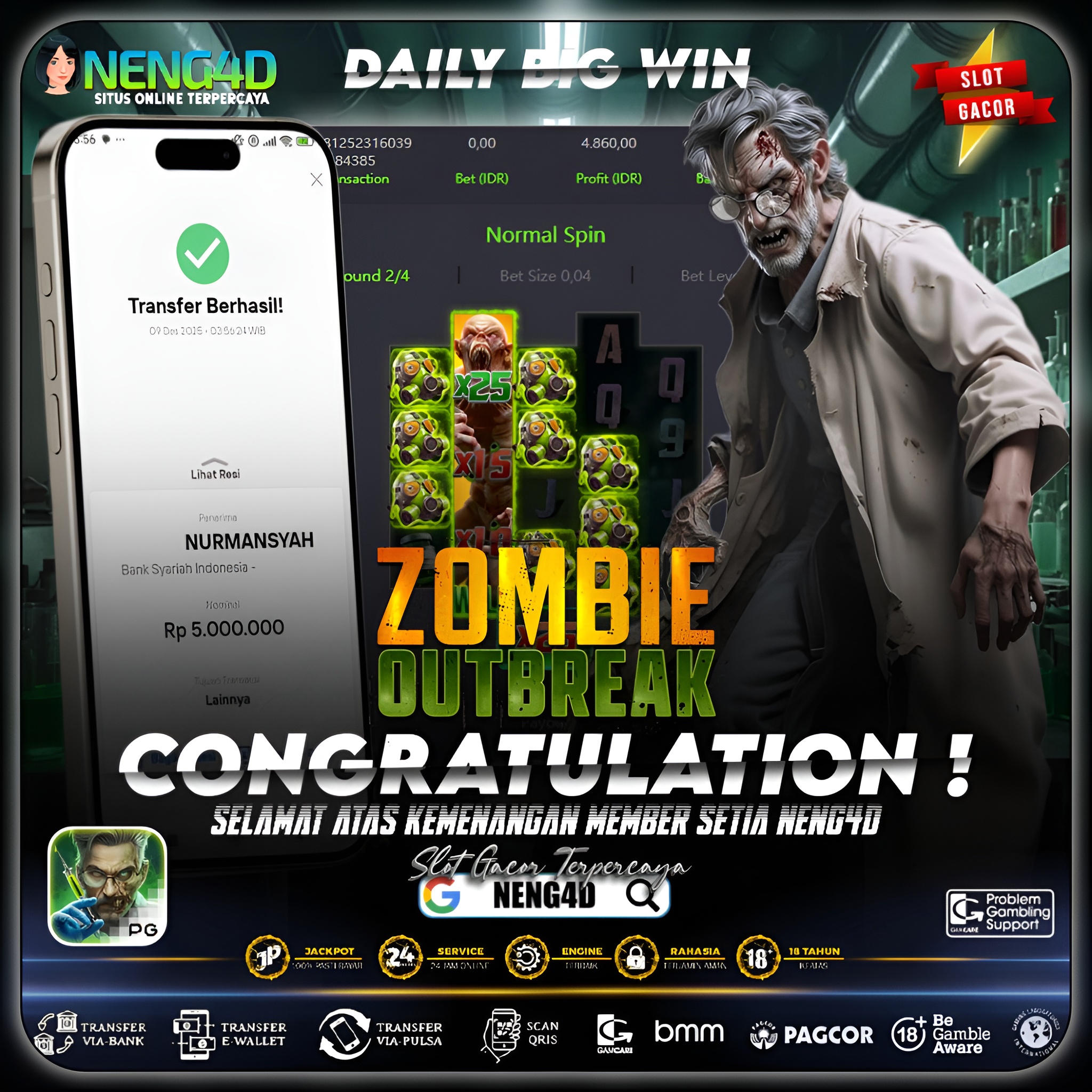 MEMBER SETIA NENG4D MENANG 5 JUTA DI ZOMBIE OUTBREAK PG SOFT