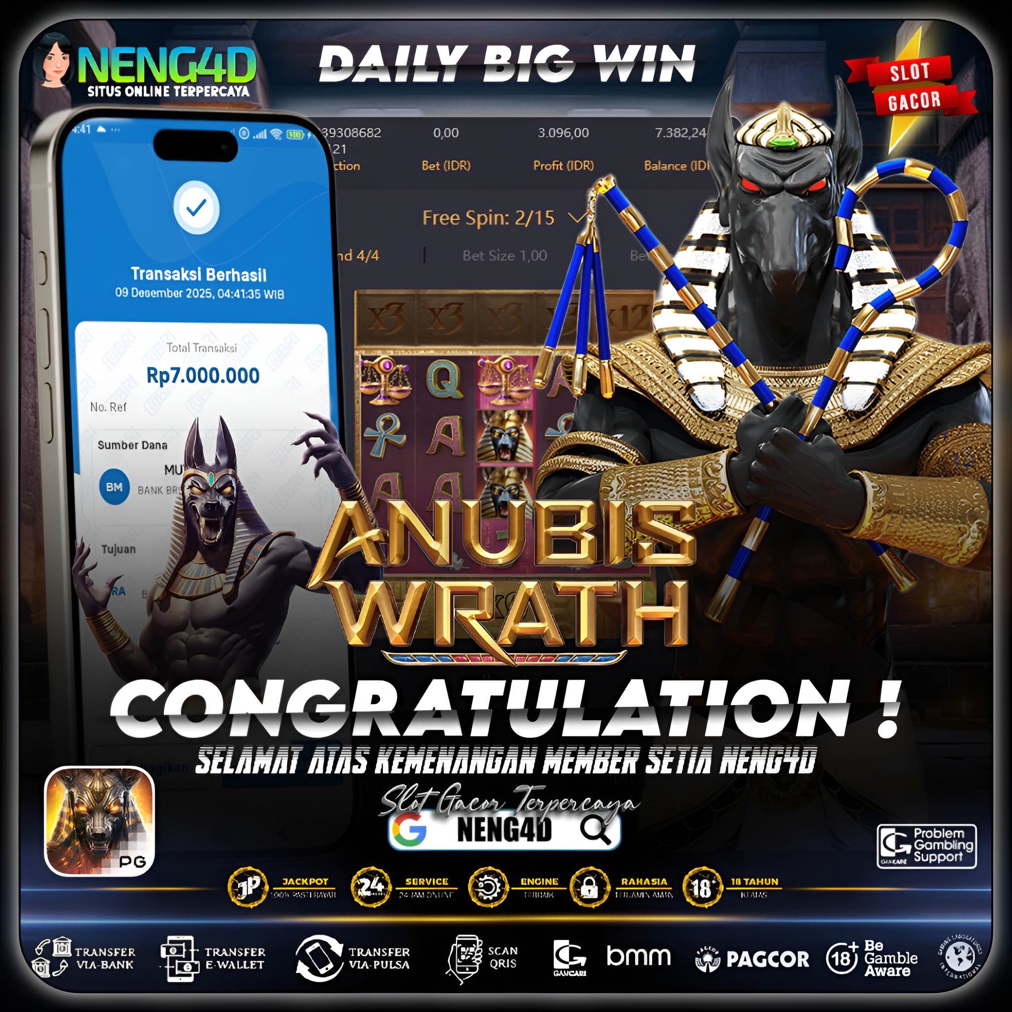 MEMBER SETIA NENG4D MENANG 7 JUTA DI ANUBIS WRATH PG SOFT