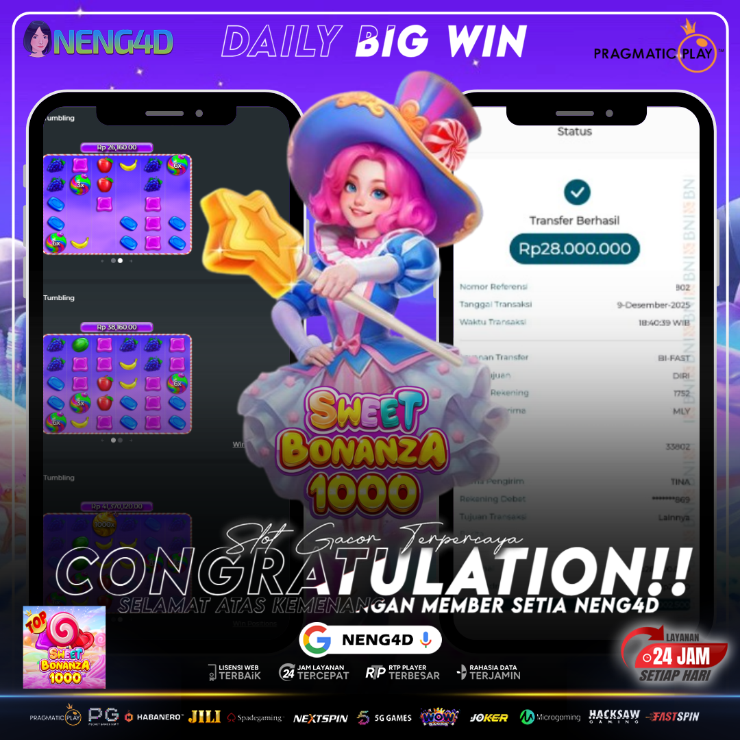 HUJAN PERMEN JACKPOT! MEMBER NENG4D RAIH 28 JUTA DI SWEET BONANZA 1000