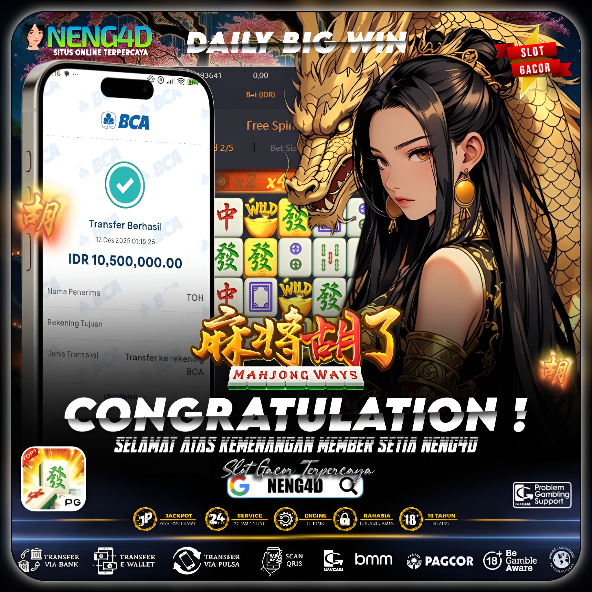 MEMBER SETIA NENG4D MENANG 10 JUTA DI MAHJONG WAYS PG SOFT