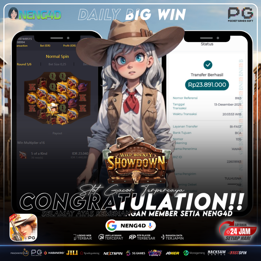 Kemenangan 23 Juta Member Setia NENG4D di Permainan Wild Bounty Showdown PG Soft