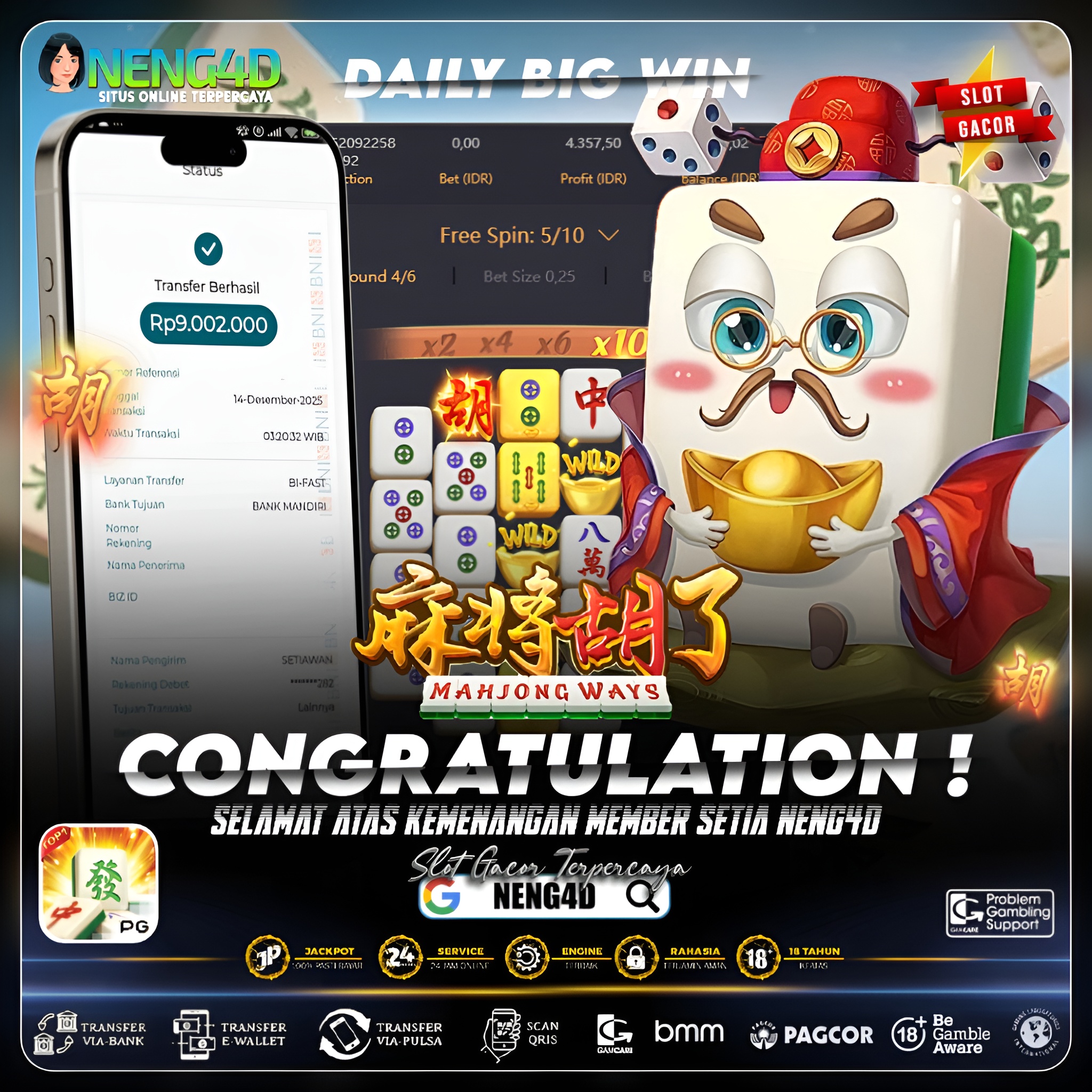KEMENANGAN 9 JUTA DI MAHJONG WAYS PG SOFT