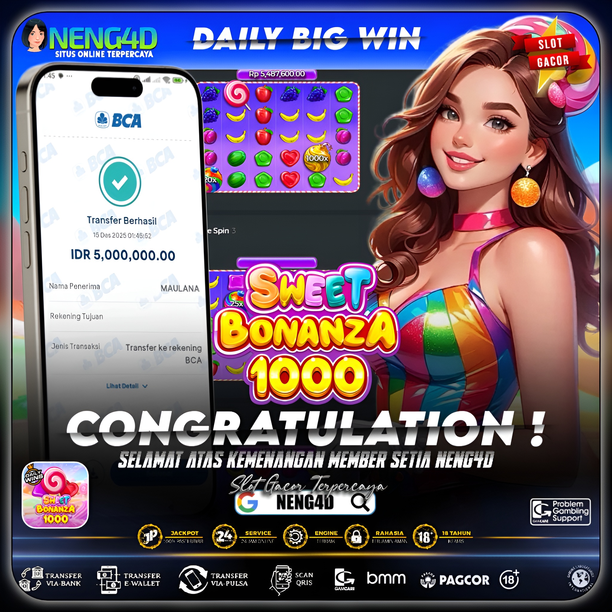 KEMENANGAN 5 JUTA DI SWEET BONANZA 1000 PRAGMATIC PLAY