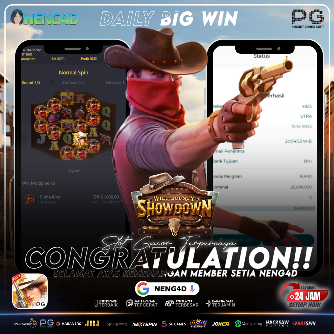 Kemenangan 25 Juta Member Setia NENG4D di Permainan Wild Bounty Showdown PG Soft