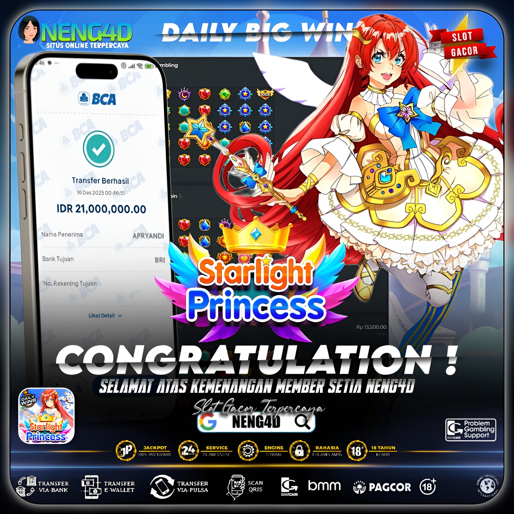 KEMENANGAN 21 JUTA DI STARLIGHT PRINCESS PRAGMATIC PLAY