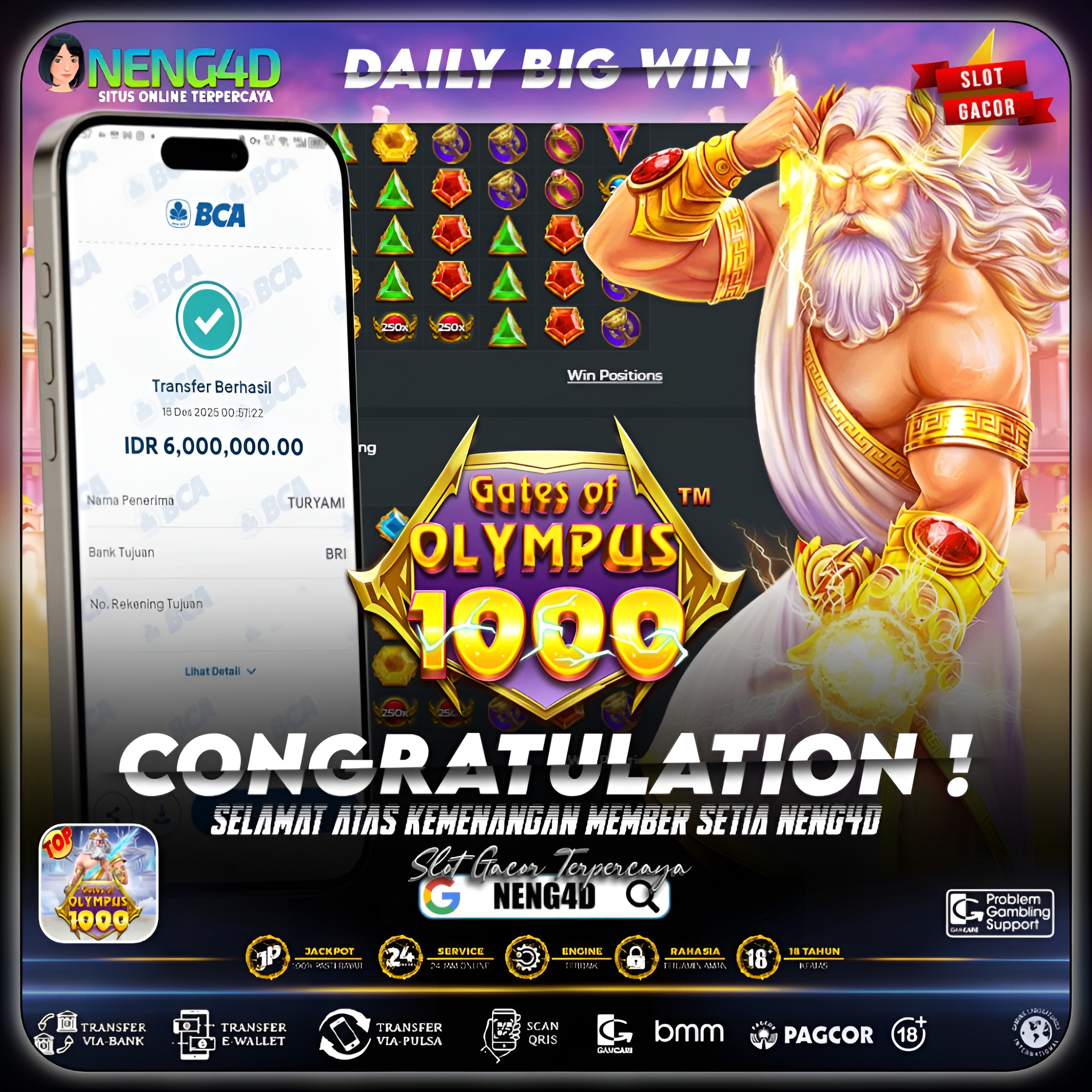 KEMENANGAN PETIR GATES OF OLYMPUS 1000 6JT