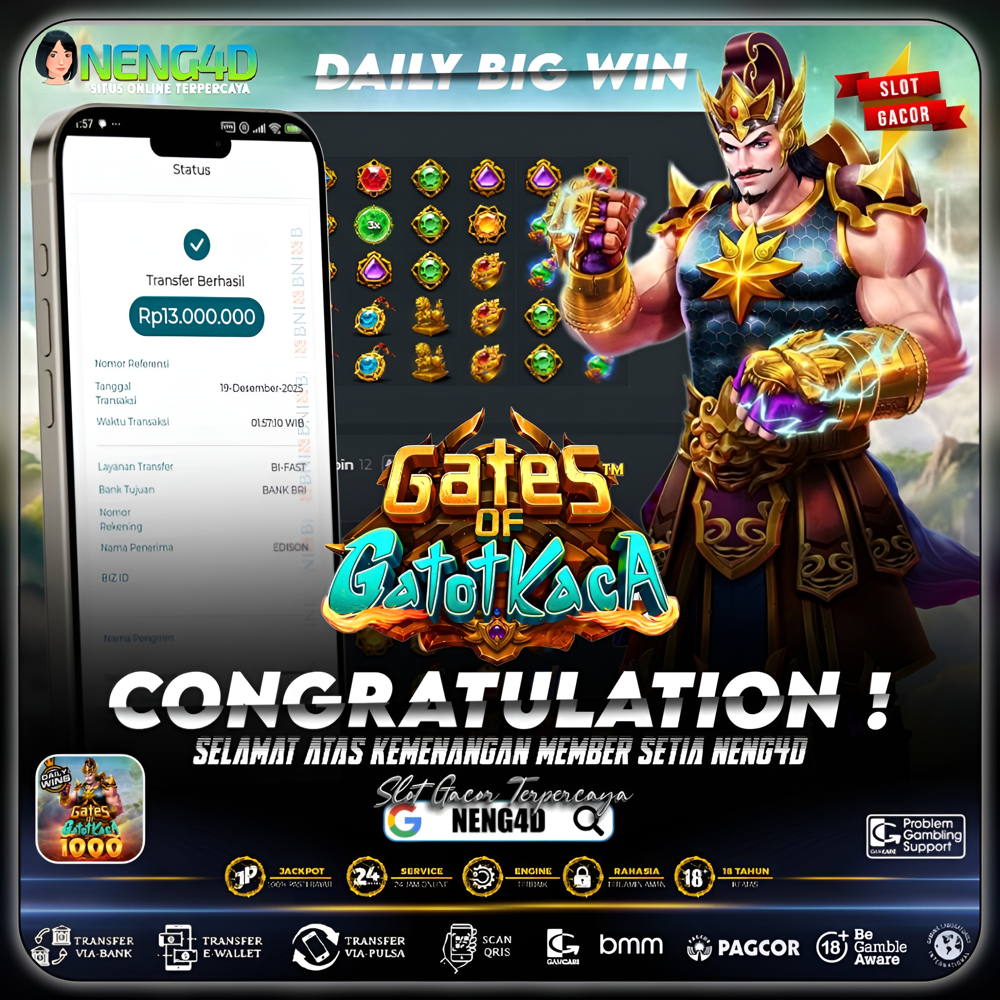 KEMENANGAN LEGENDARIS GATES OF GATOT KACA 1000 13JT