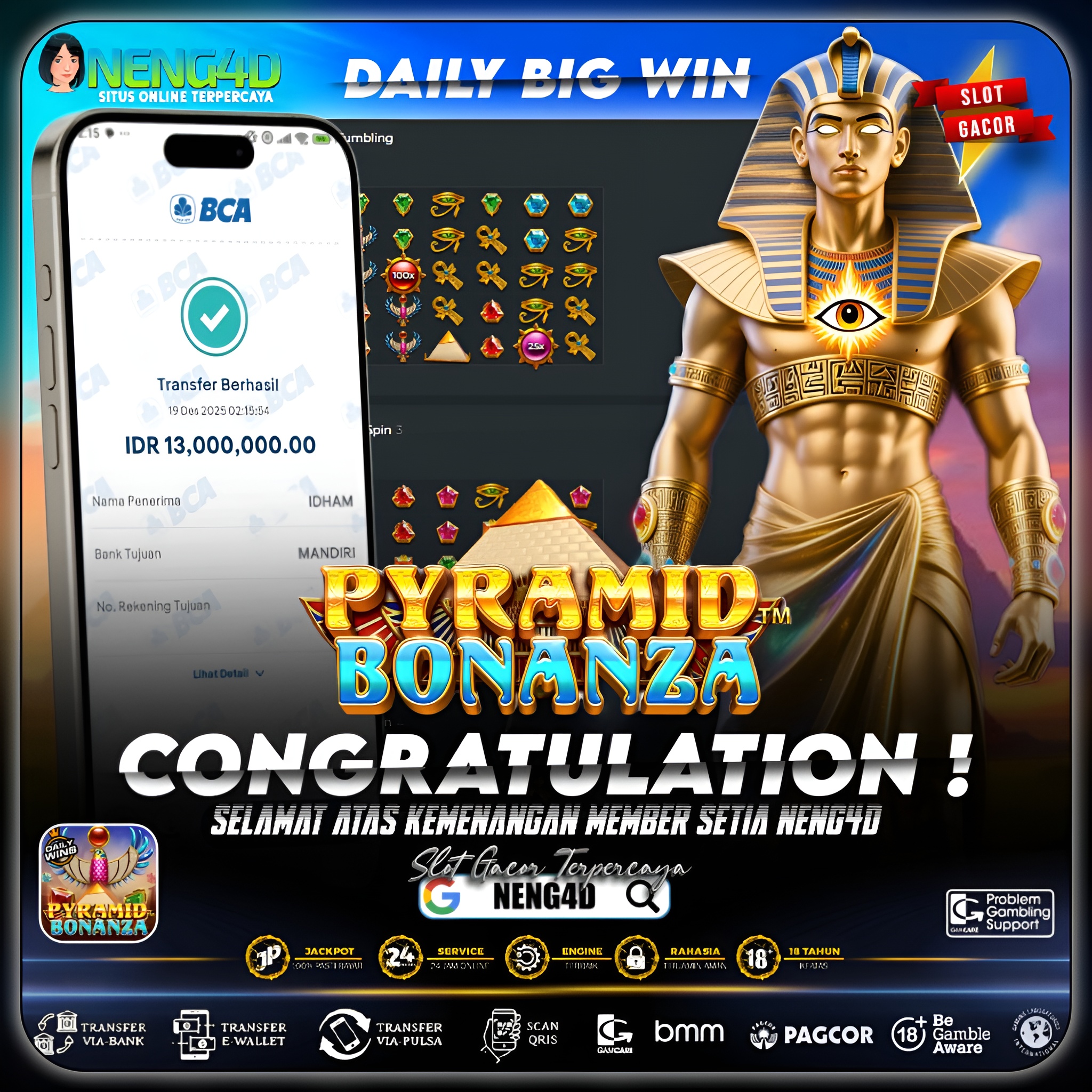 KEMENANGAN EMAS PYRAMID BONANZA 13JT