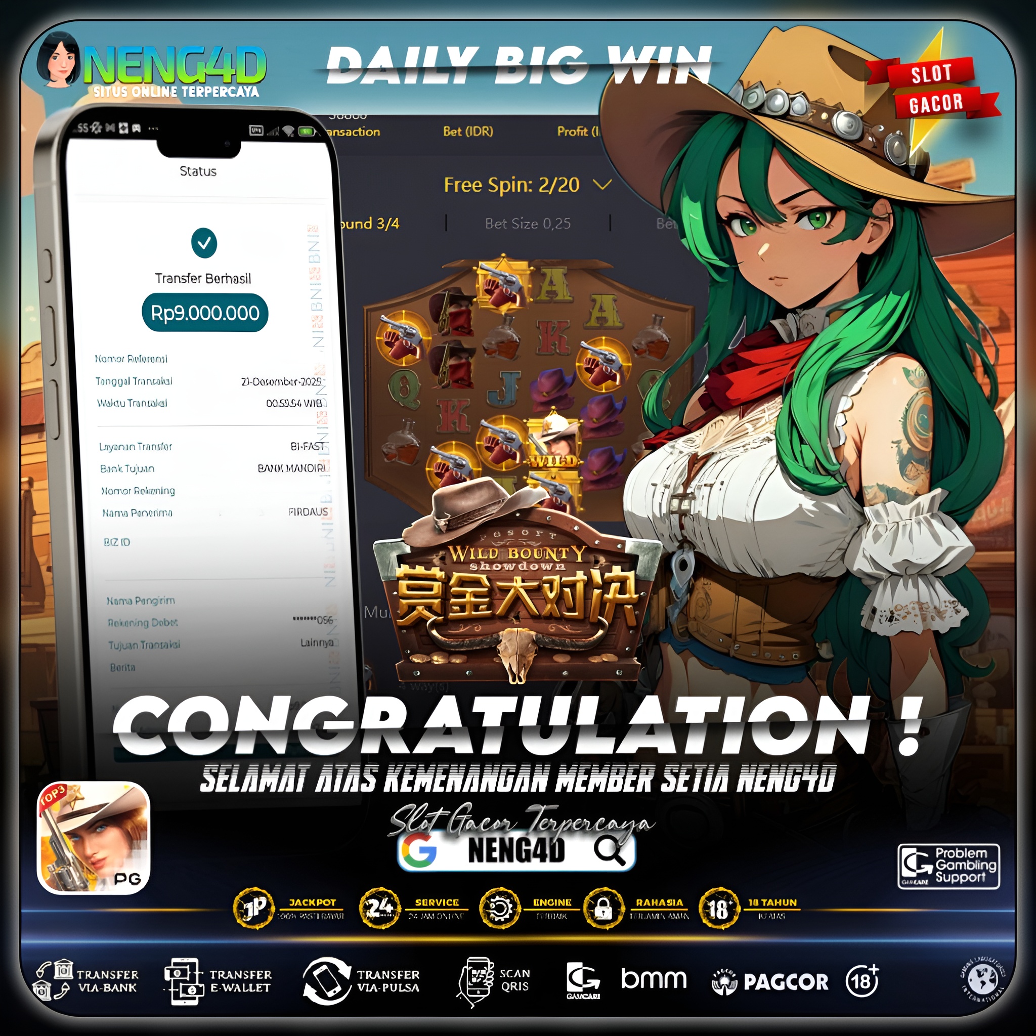 KEMENANGAN BESAR WILD BOUNTY SHOWDOWN 9JT