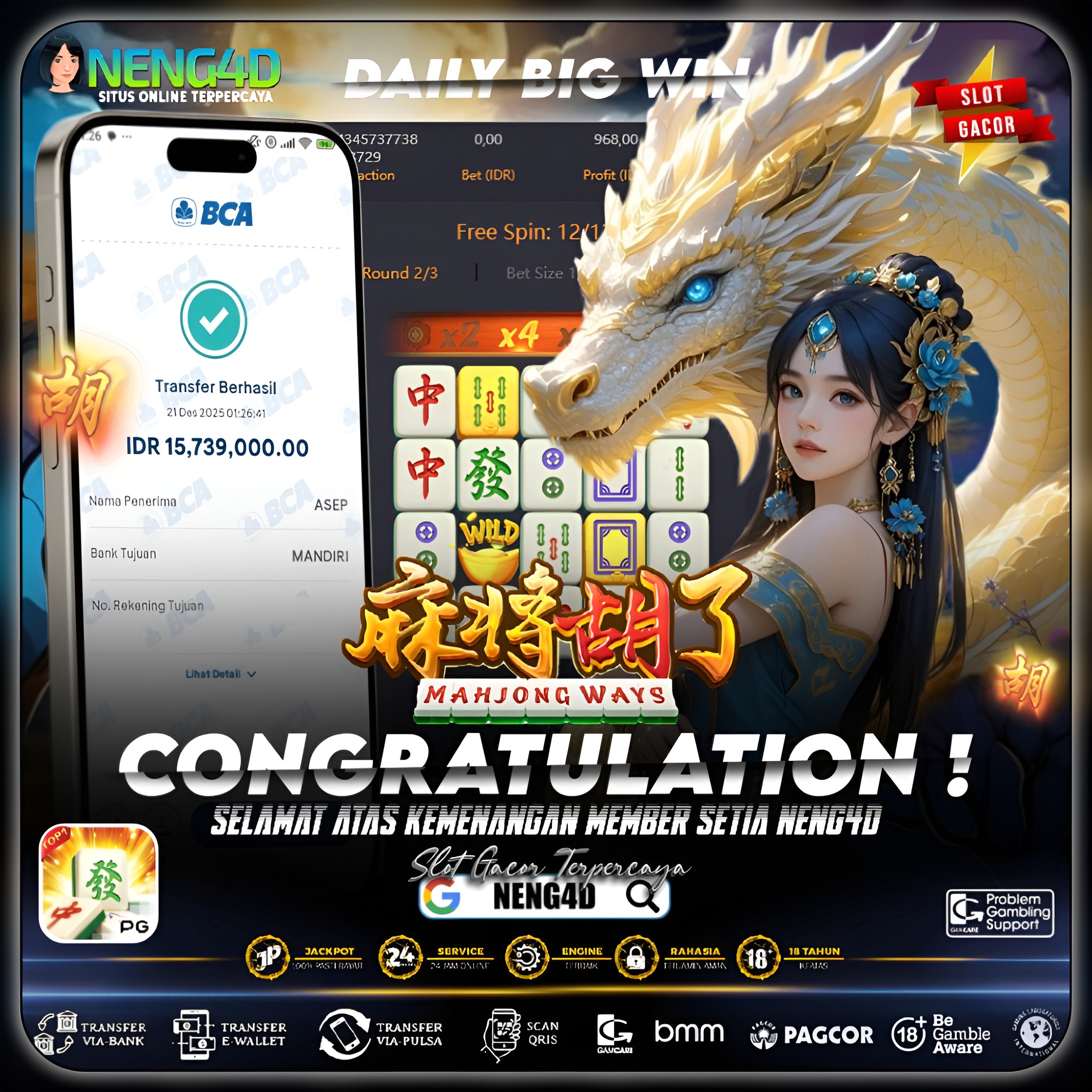 KEMENANGAN BESAR MAHJONG WAYS 15JT