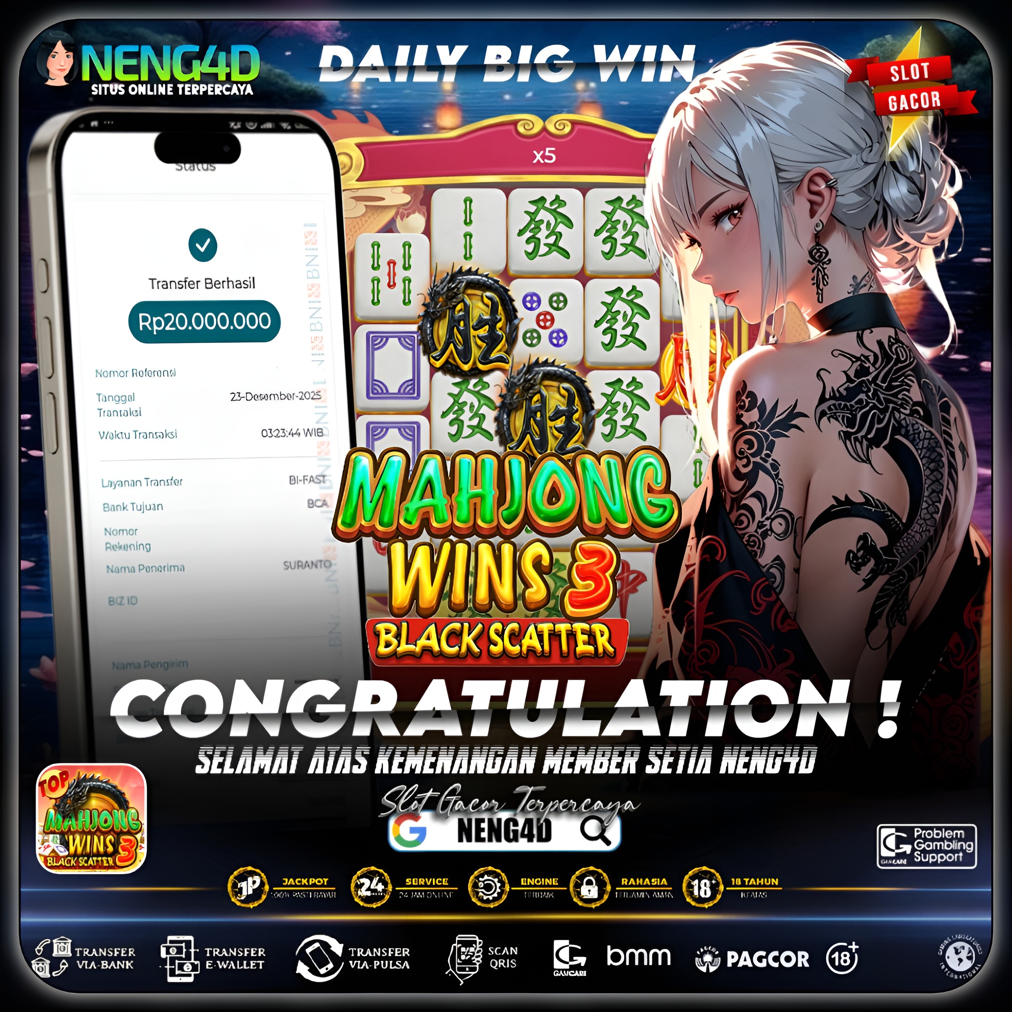 DUA BLACK SCATTER TURUN, MENANG 20 JUTA DI MAHJONG WINS 3